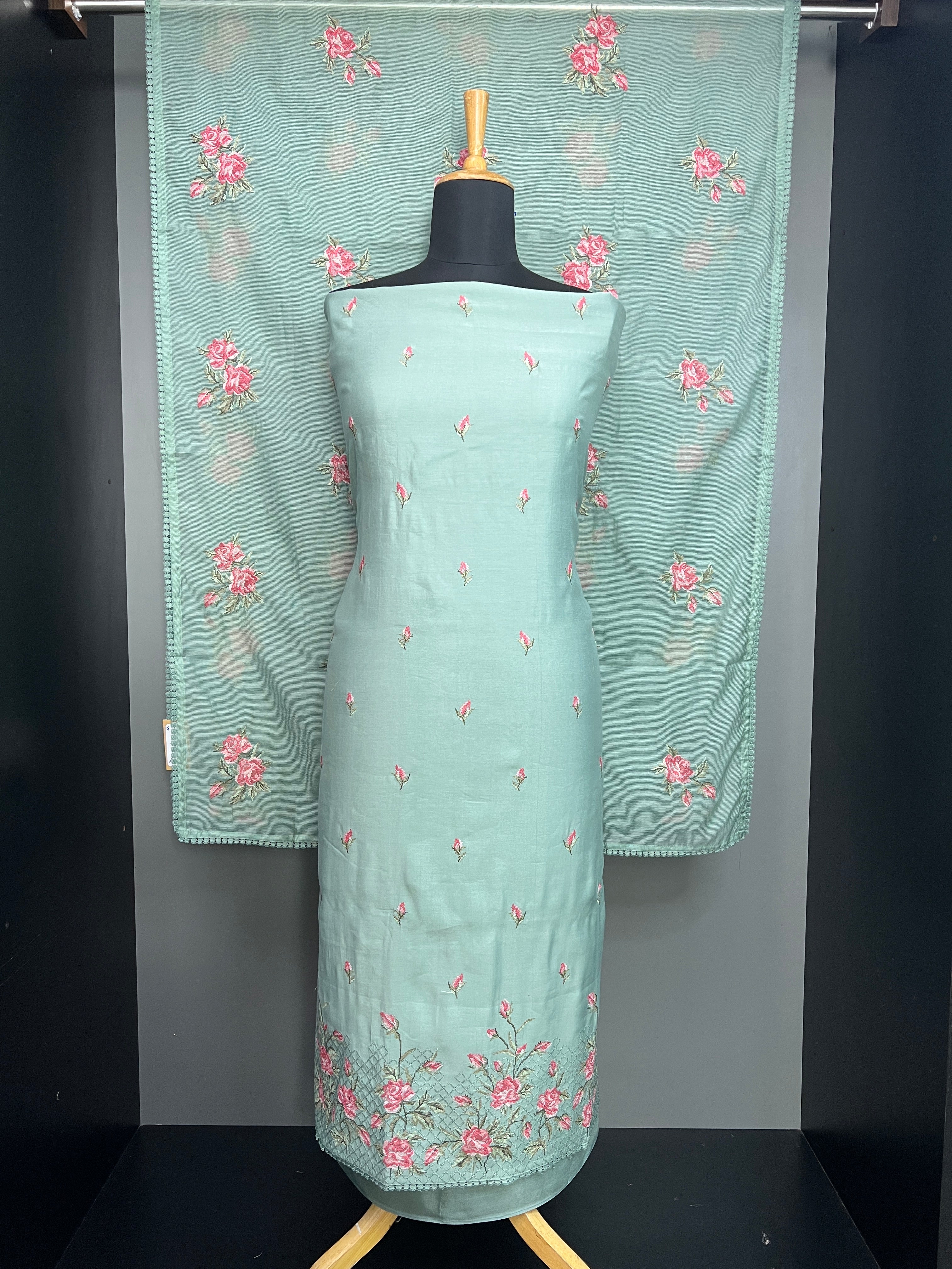 Floral Cross Stitch Embroidered Tussar Finish Salwar Set | SRF105