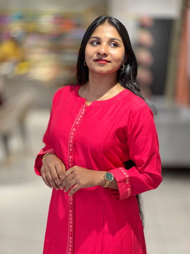 Panel Cut Detailed Linen Finish Kurta Top and Bottom | IB119