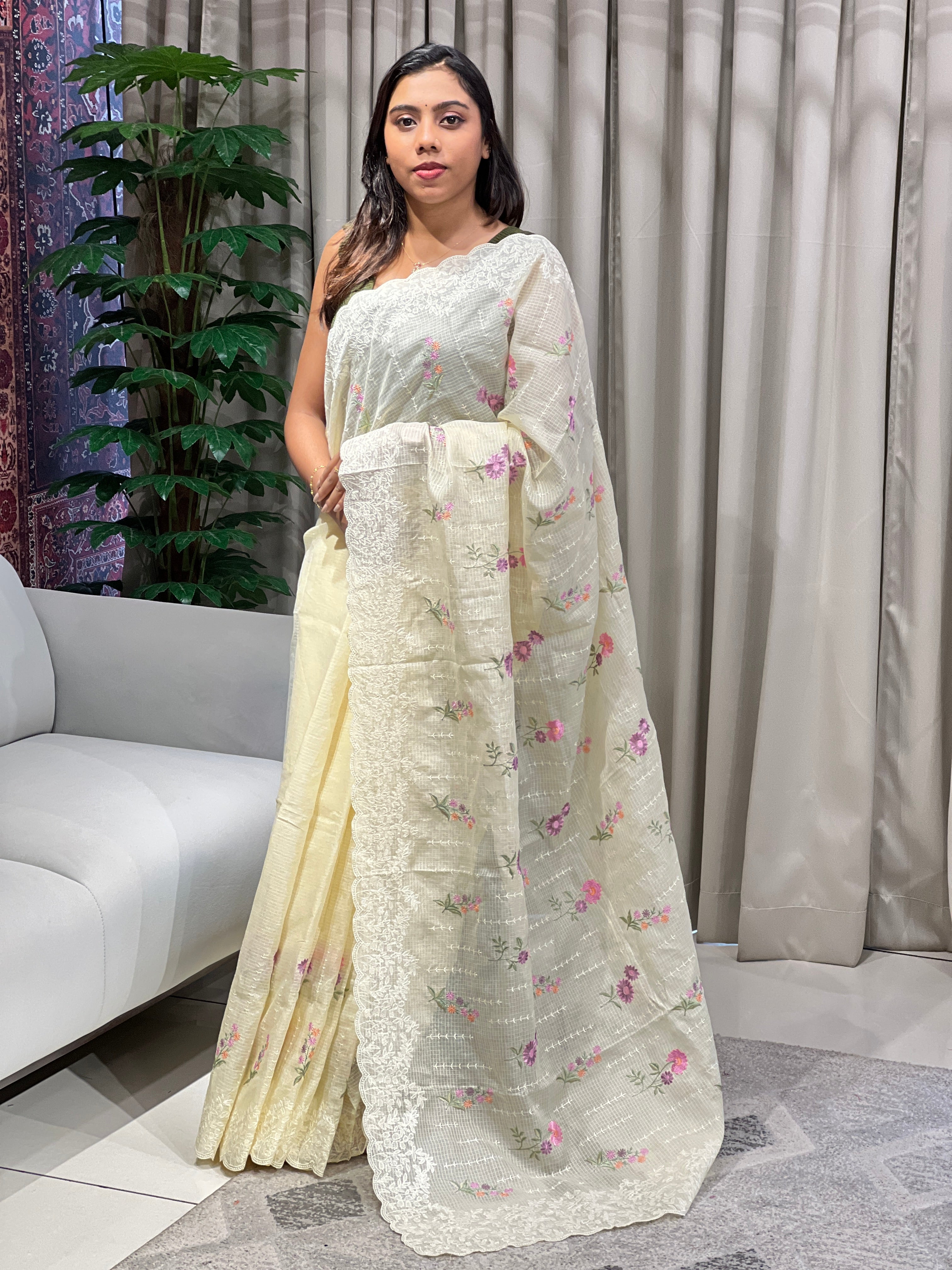 Lucknowi With Floral Embroidery Detailed Kota Saree | BLD1885