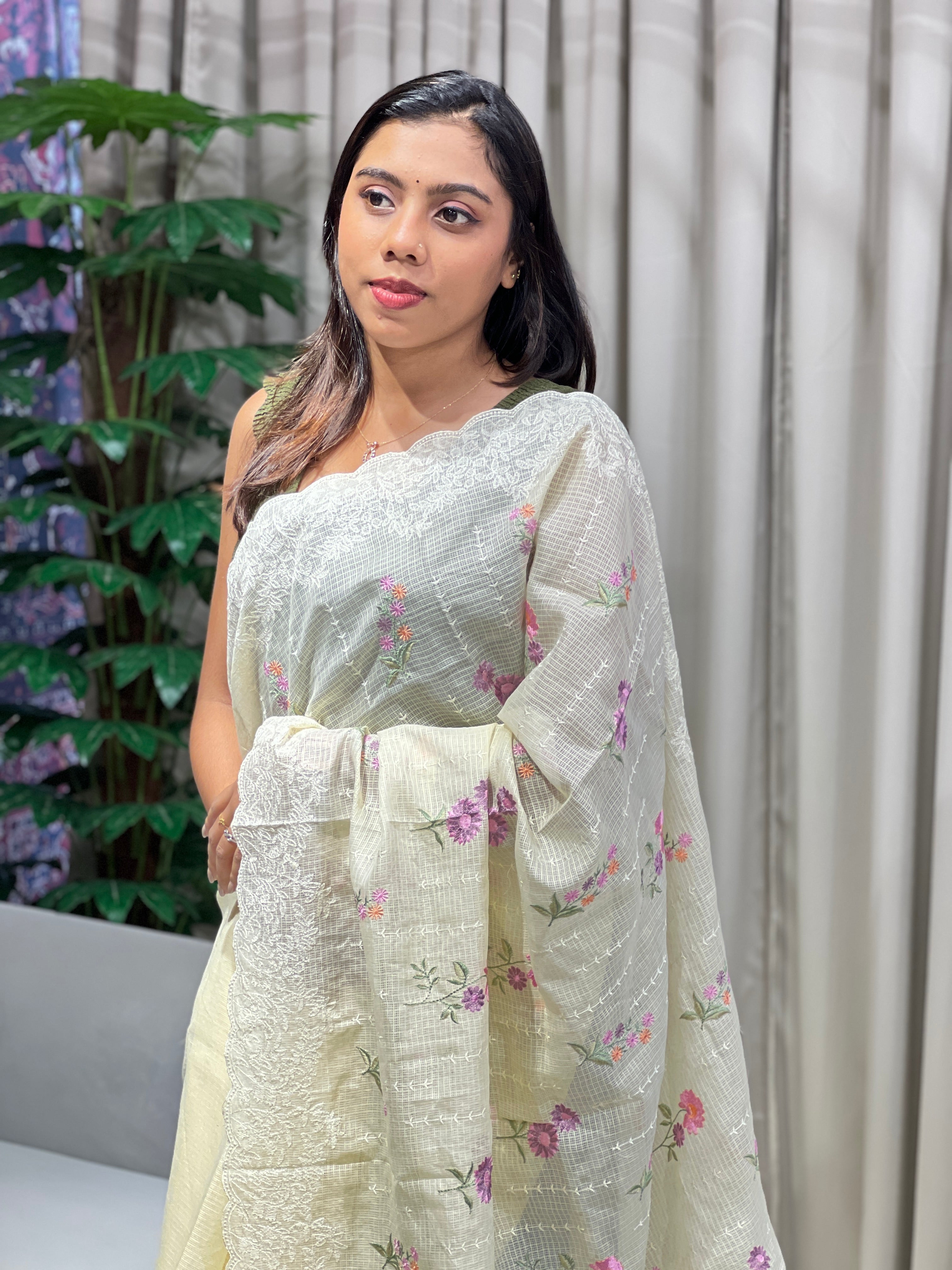 Lucknowi With Floral Embroidery Detailed Kota Saree | BLD1885