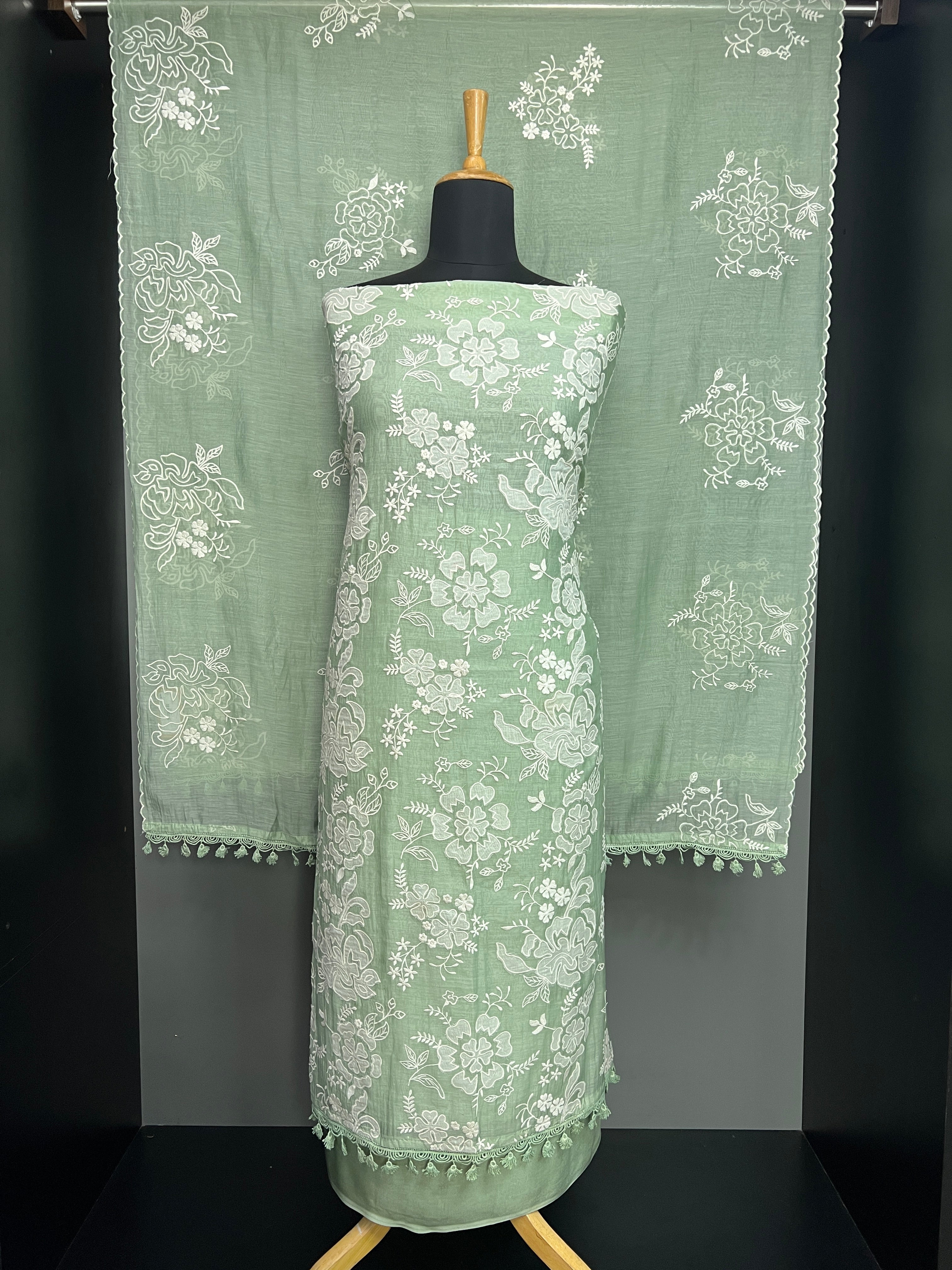 Floral Applique & Embroidery Detailed Pure Chanderi Salwar Set | SRF102