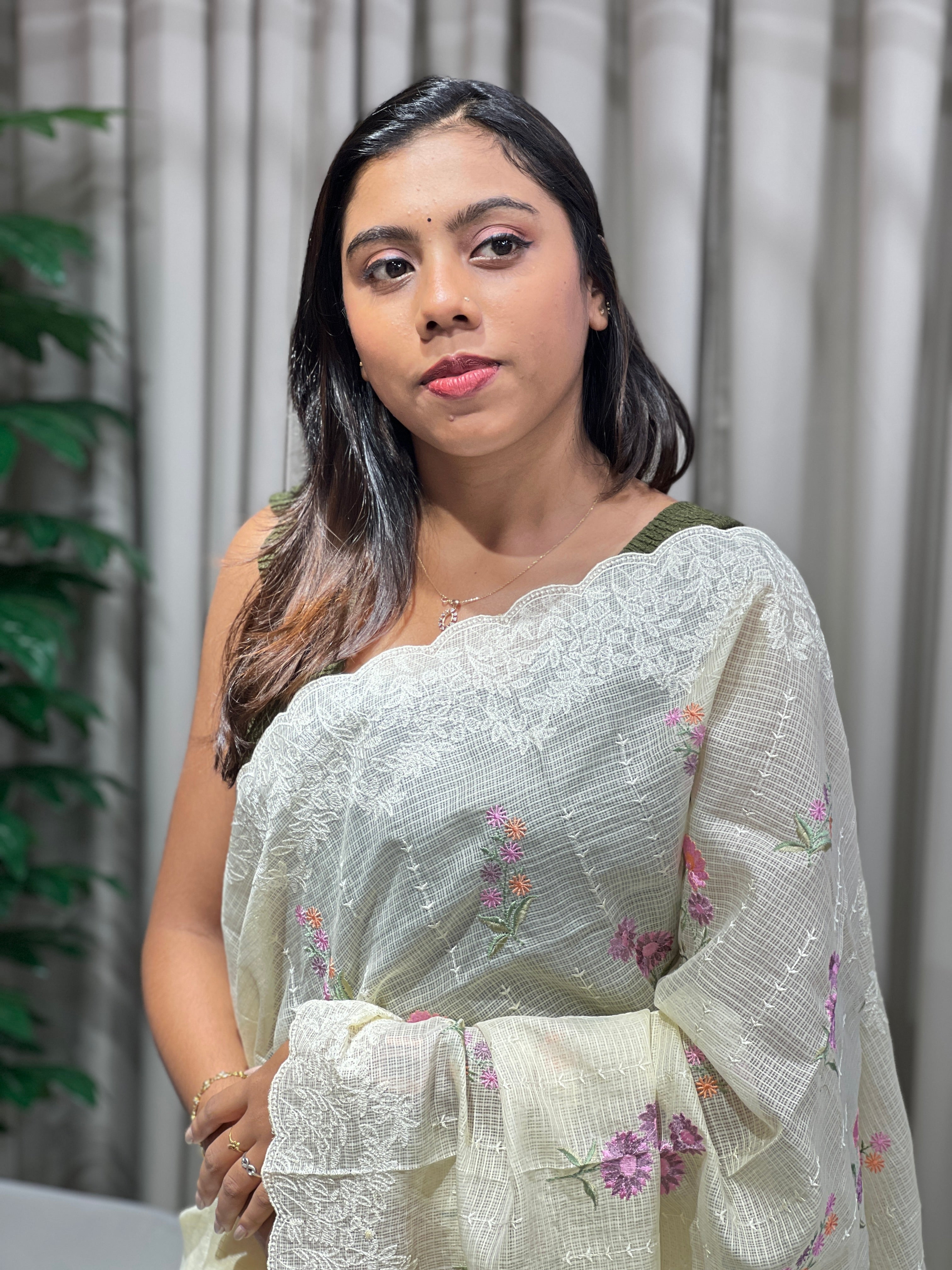 Lucknowi With Floral Embroidery Detailed Kota Saree | BLD1885