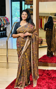Pure Pen Kalamkari Detailed Muga Tussar Saree | SHA105
