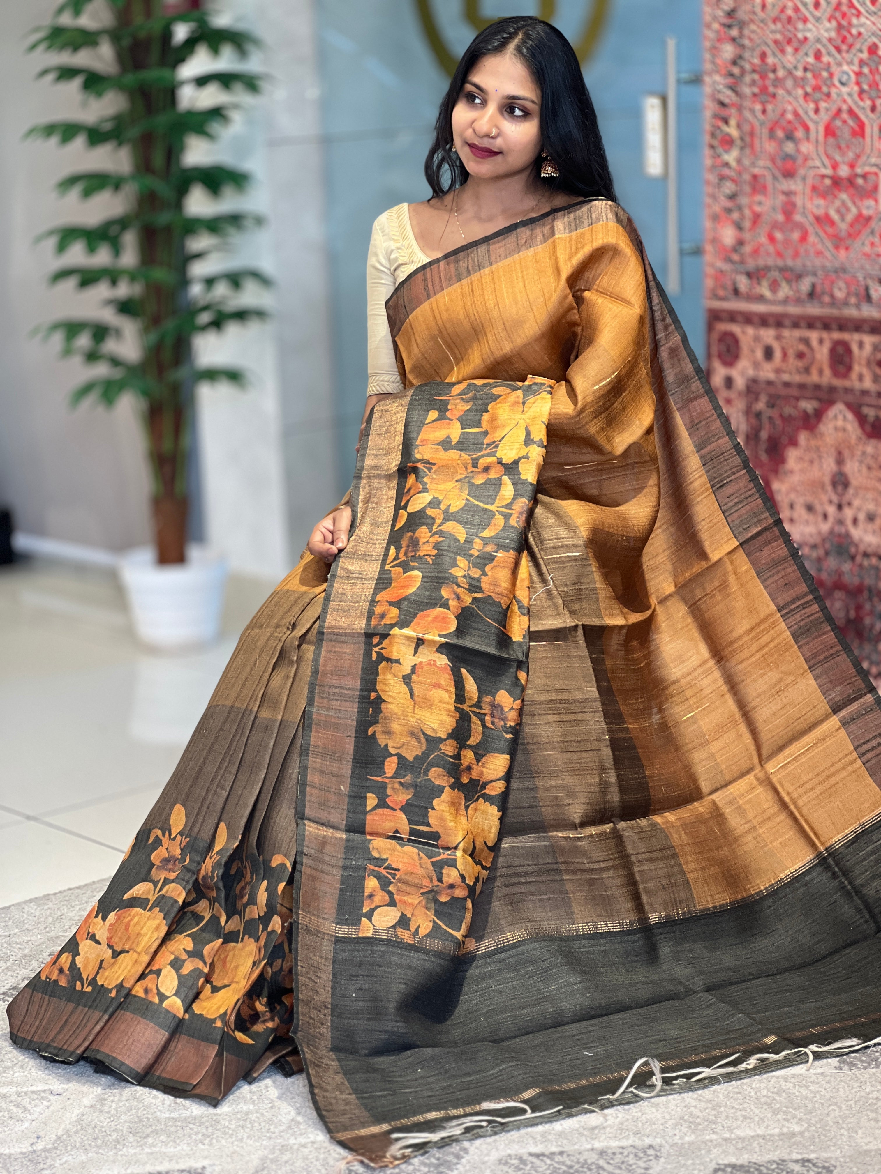 Floral Digital Printed Tussar Saree | UVS114