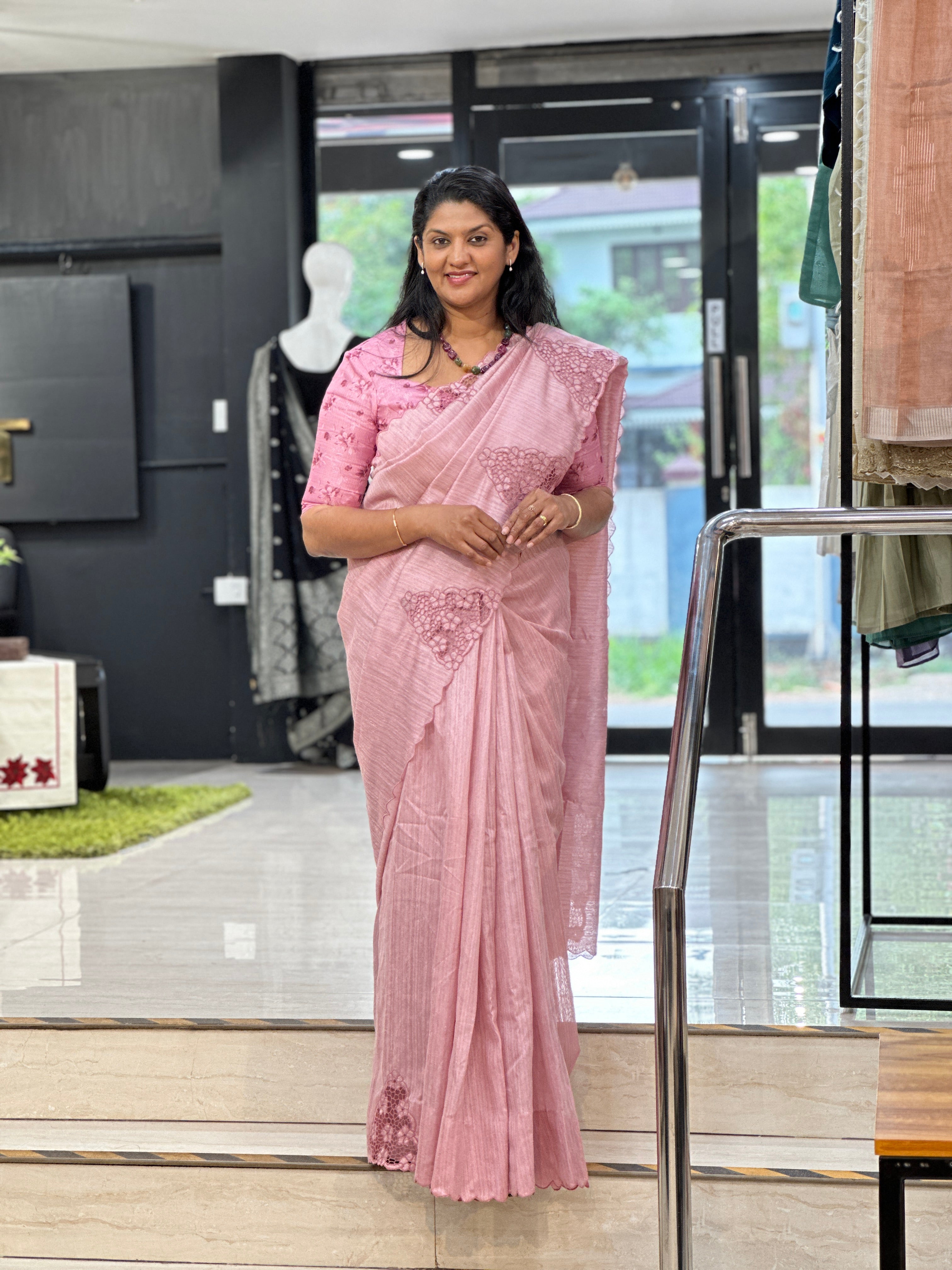 Cut Work Placement Detailed Green Silk Saree | TC466