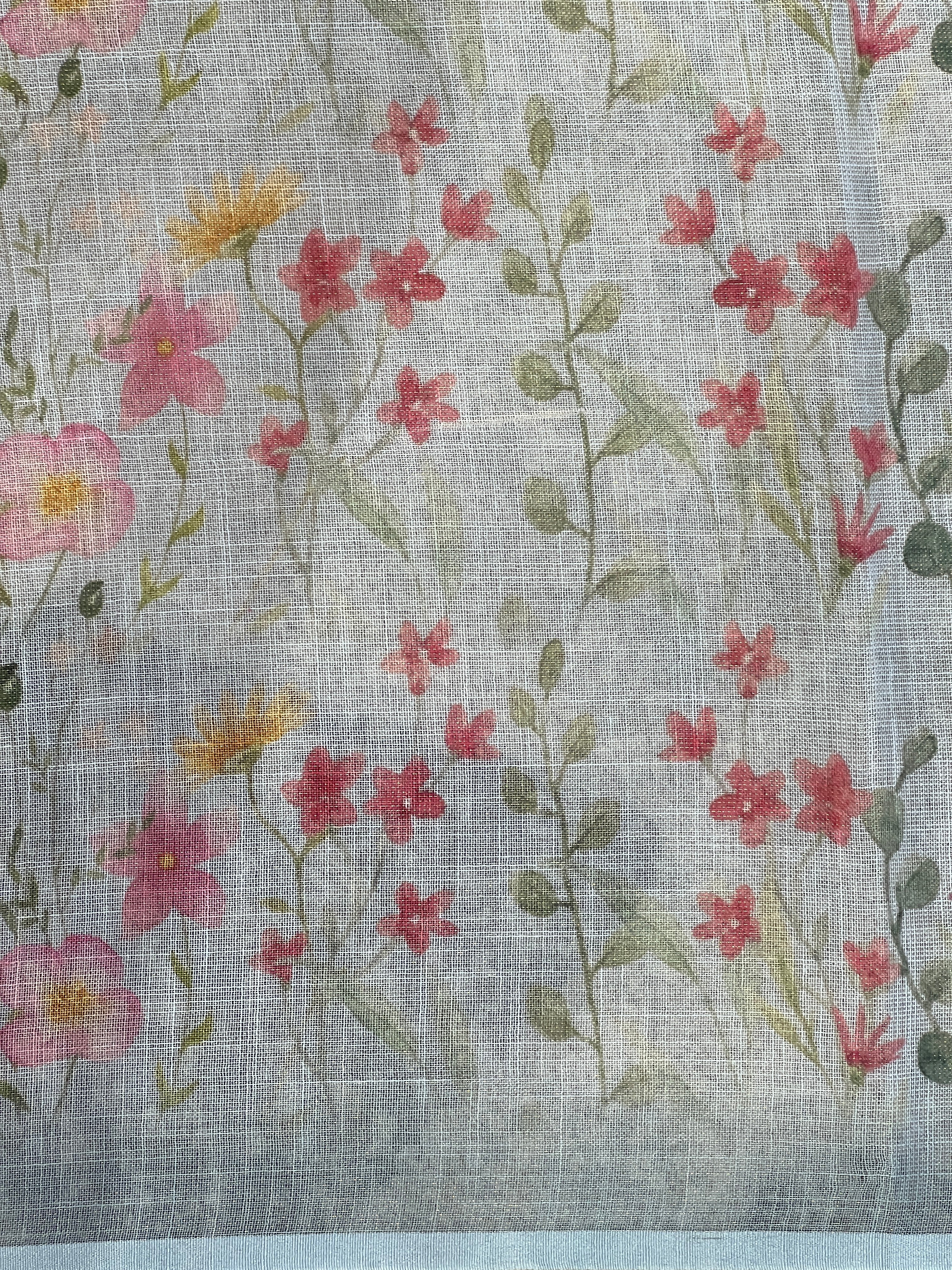 Floral Print With Hand Embroidery Detailed Tissue Linen Saree | BLD1881