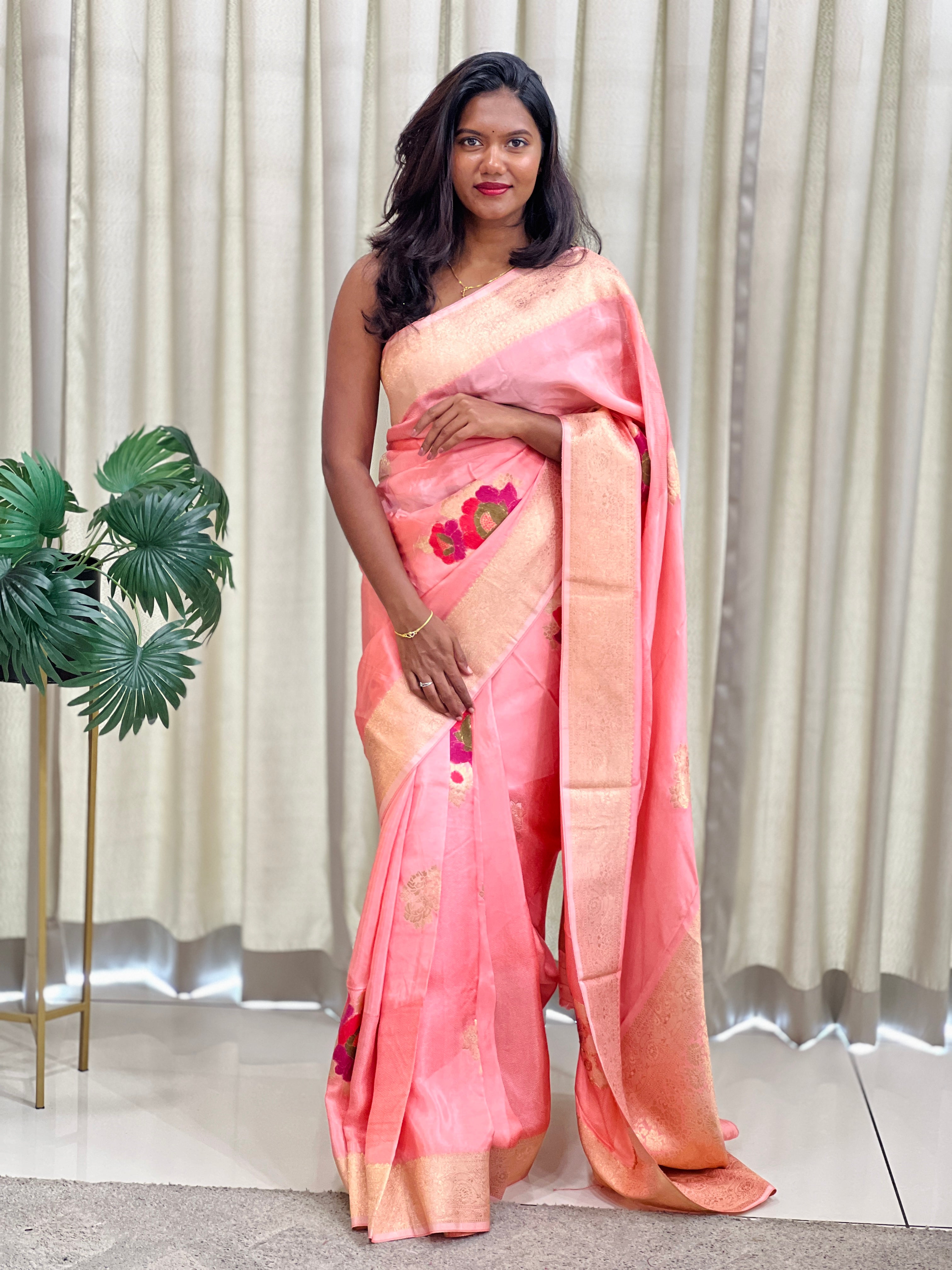 Meenakari Pattern Crepe Saree | RS128
