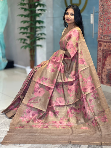 Floral Digital Printed Tussar Saree | UVS115