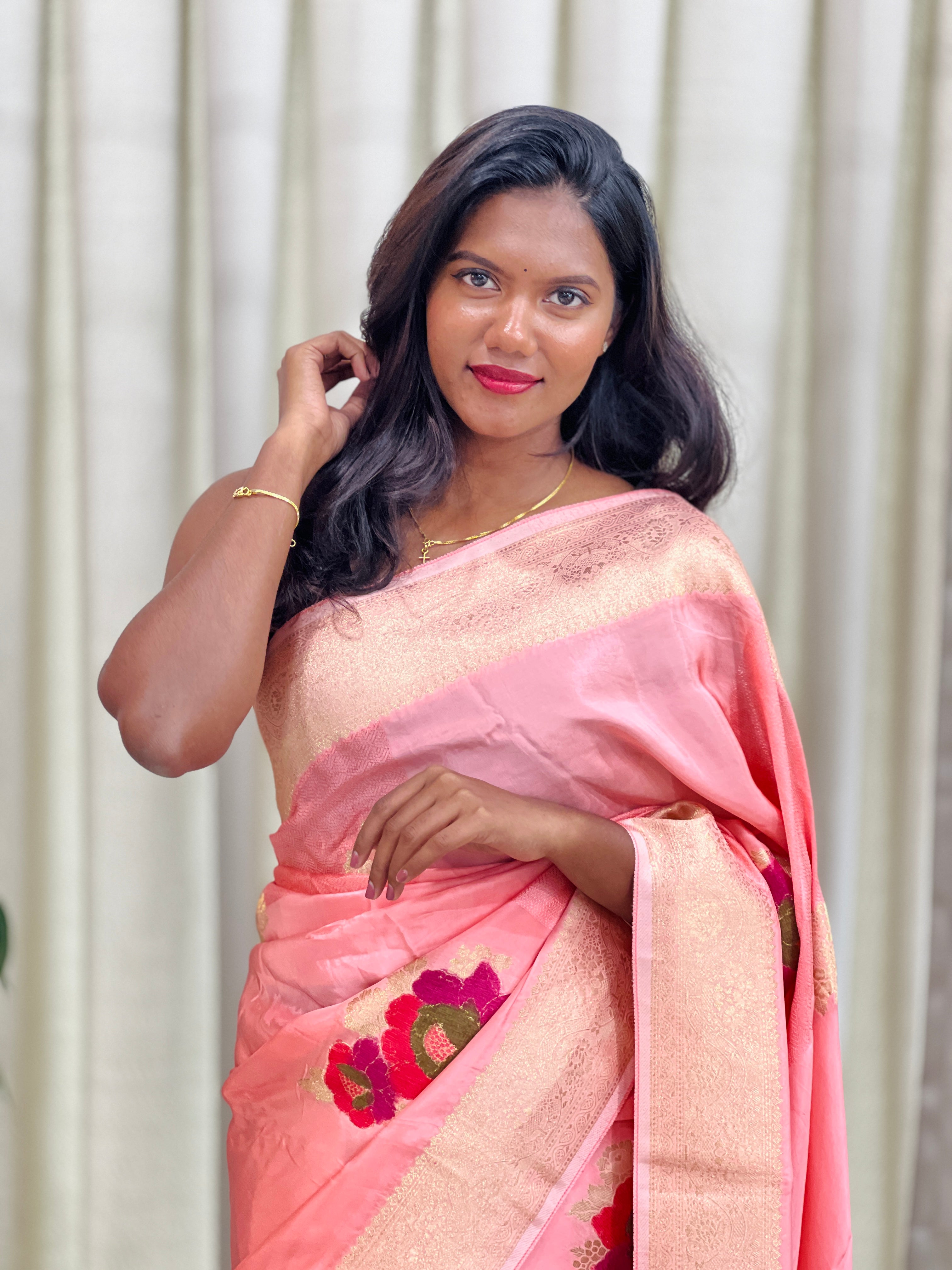 Meenakari Pattern Crepe Saree | RS128