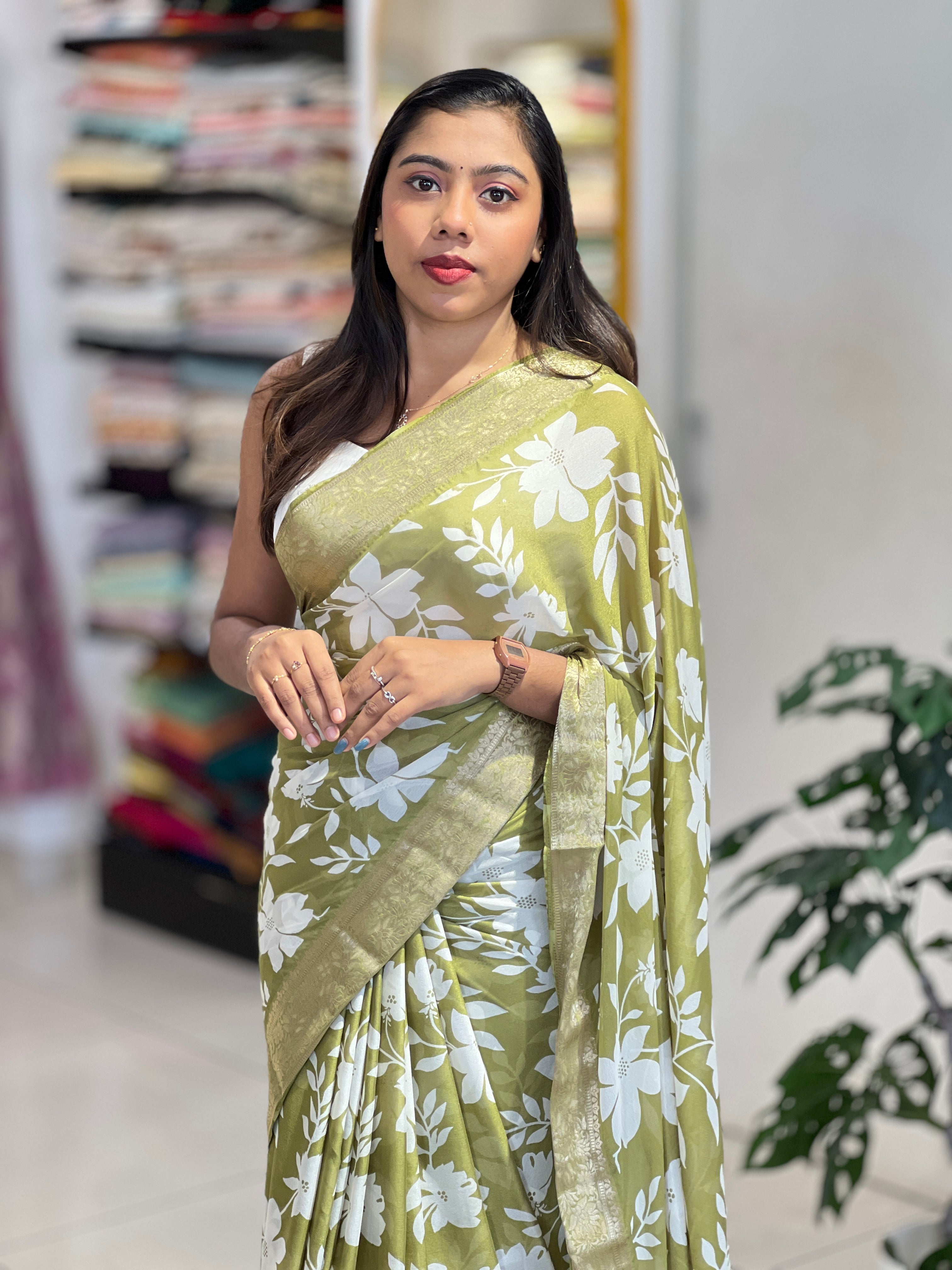 Floral Digital Printed Chinon Saree | PKS131