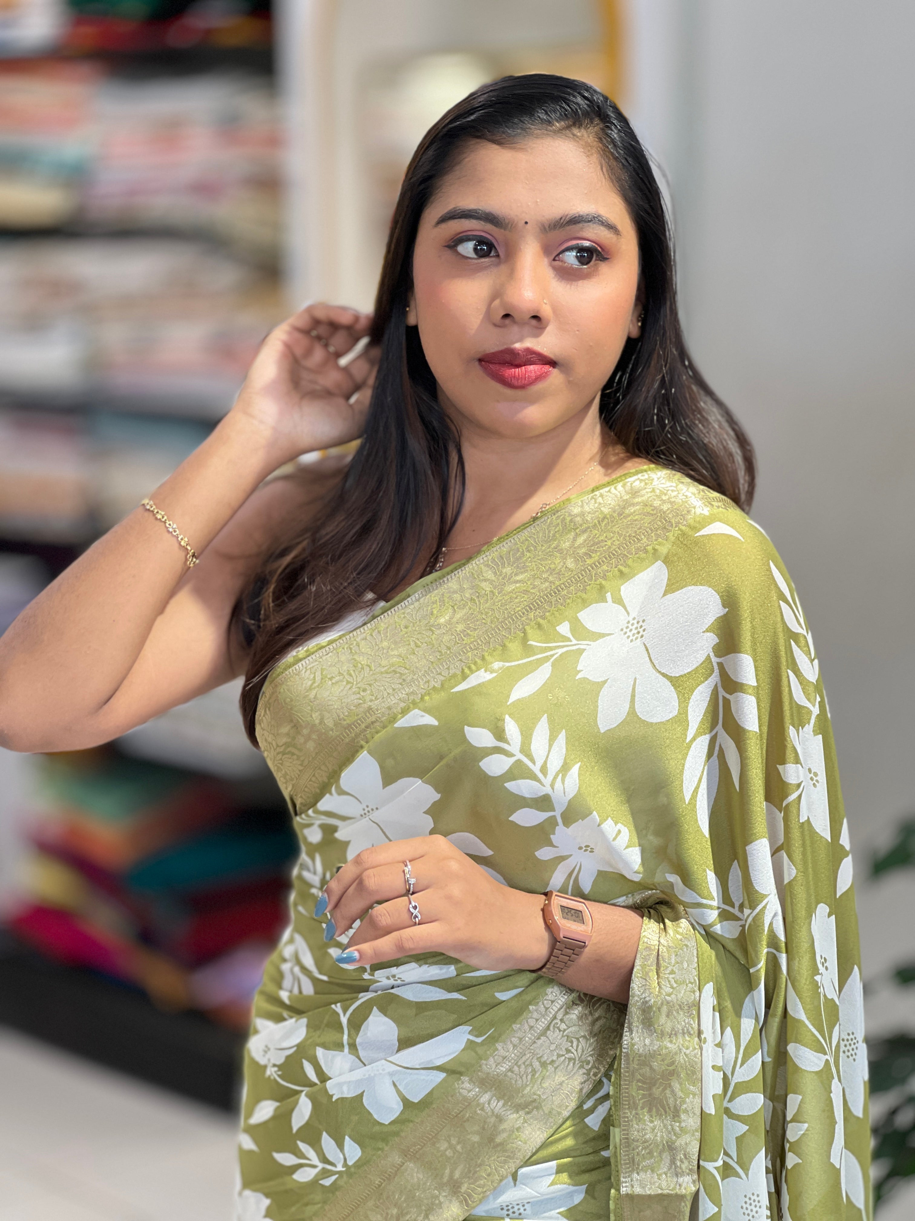 Floral Digital Printed Chinon Saree | PKS131