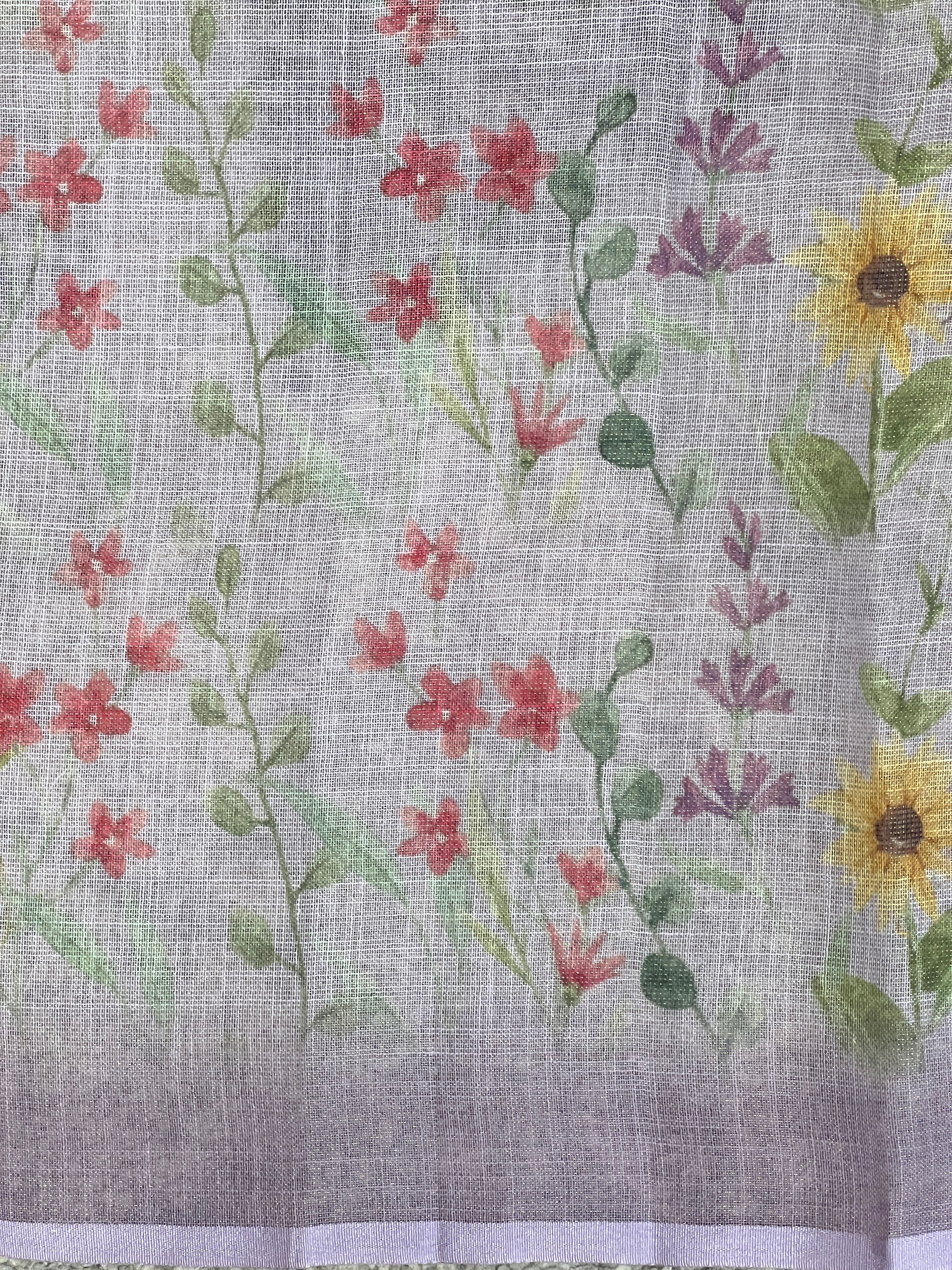 Floral Print With Hand Embroidery Detailed Tissue Linen Saree | BLD1880