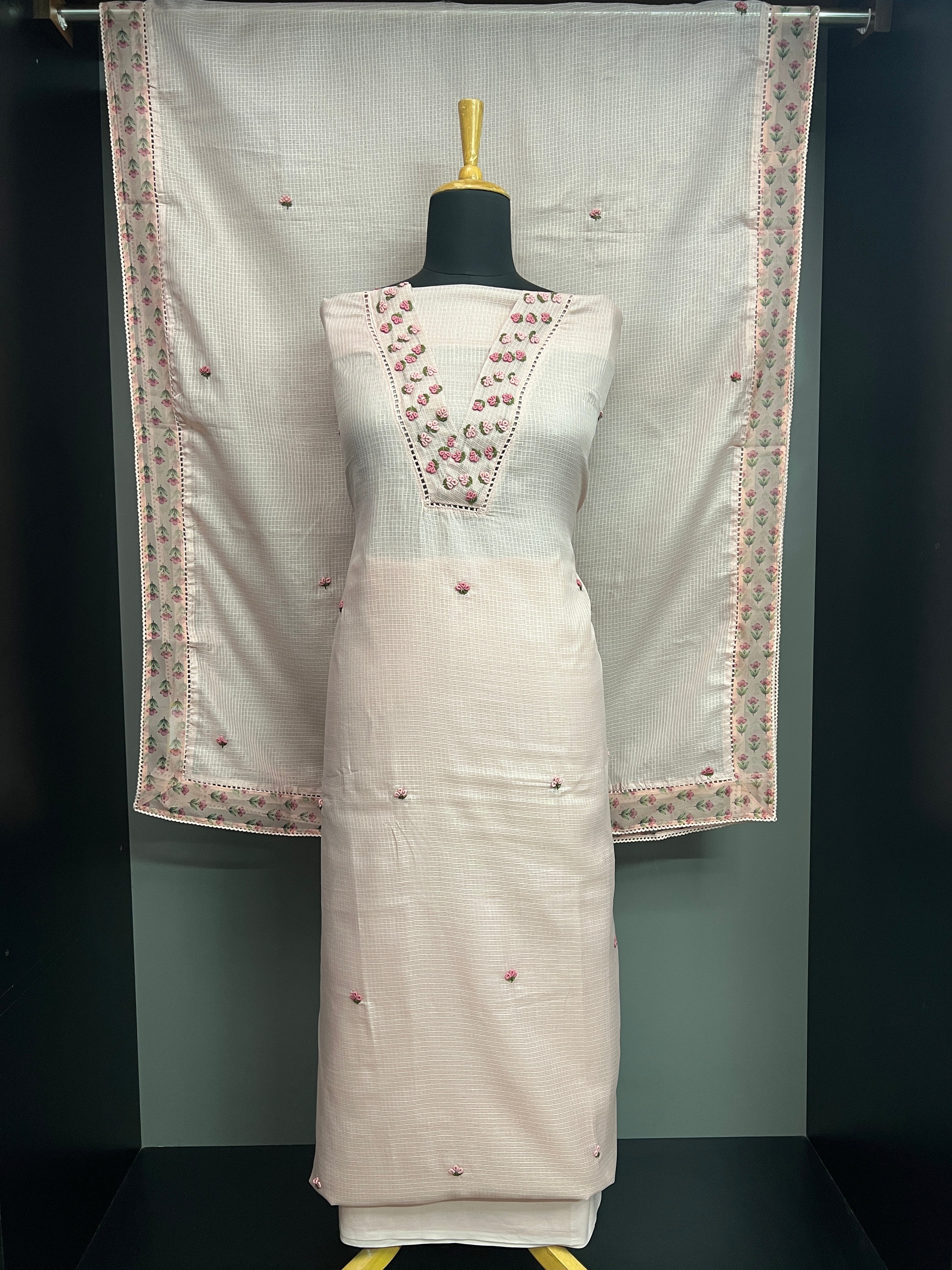 Hand Embroidery Detailed Silky Kota Salwar Set | SRF115