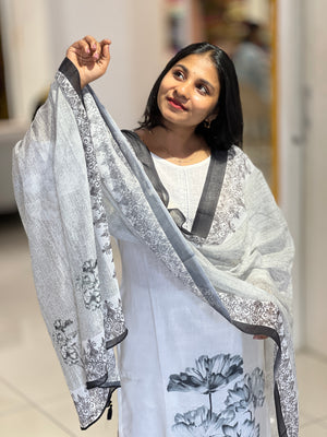 Floral Digital Printed Linen Kurta Set | IB125