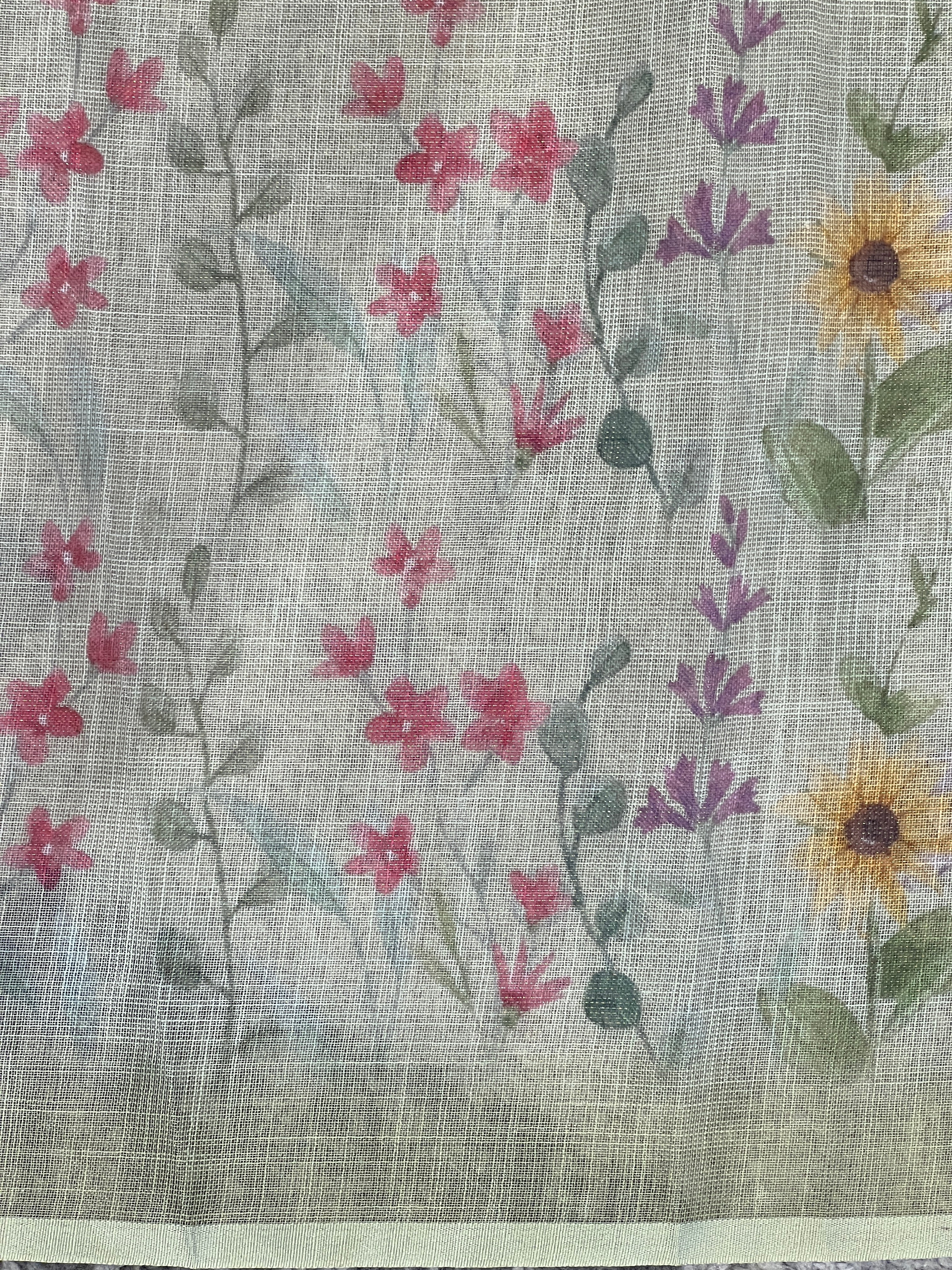 Floral Print With Hand Embroidery Detailed Tissue Linen Saree | BLD1882