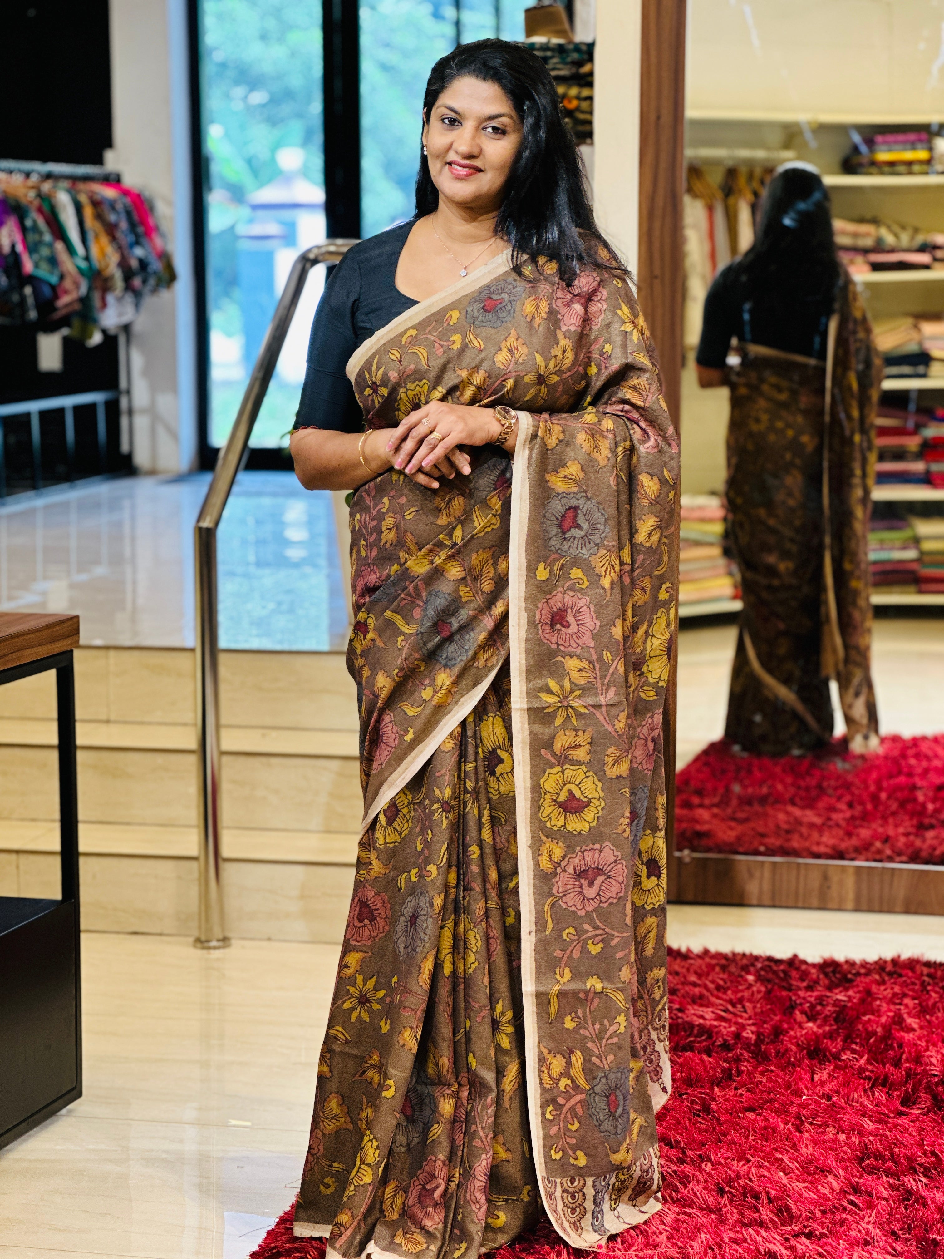Pure Pen Kalamkari Detailed Muga Tussar Saree | SHA105