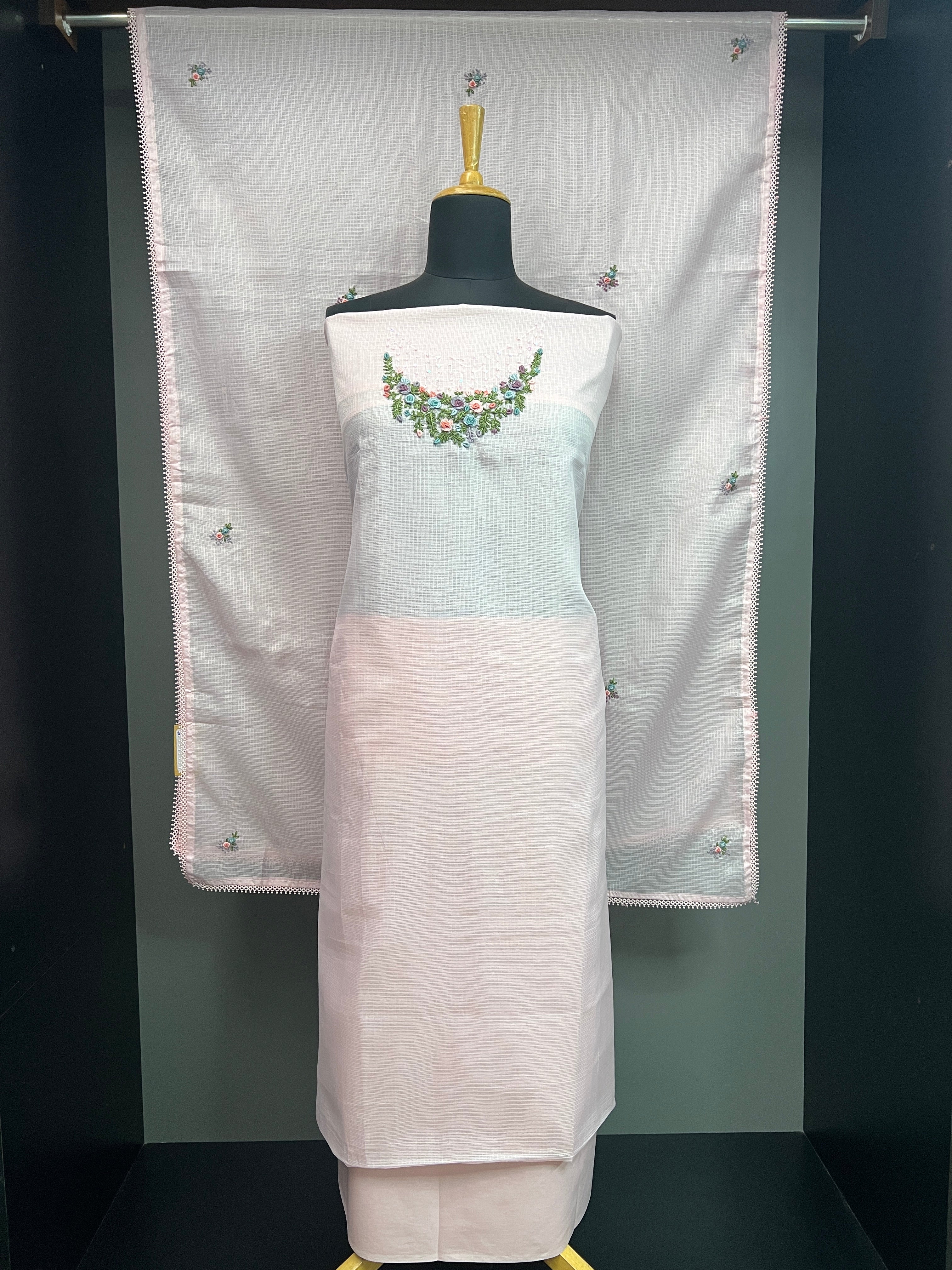 Hand Embroidery Detailed Silky Kota Salwar Set | SRF114