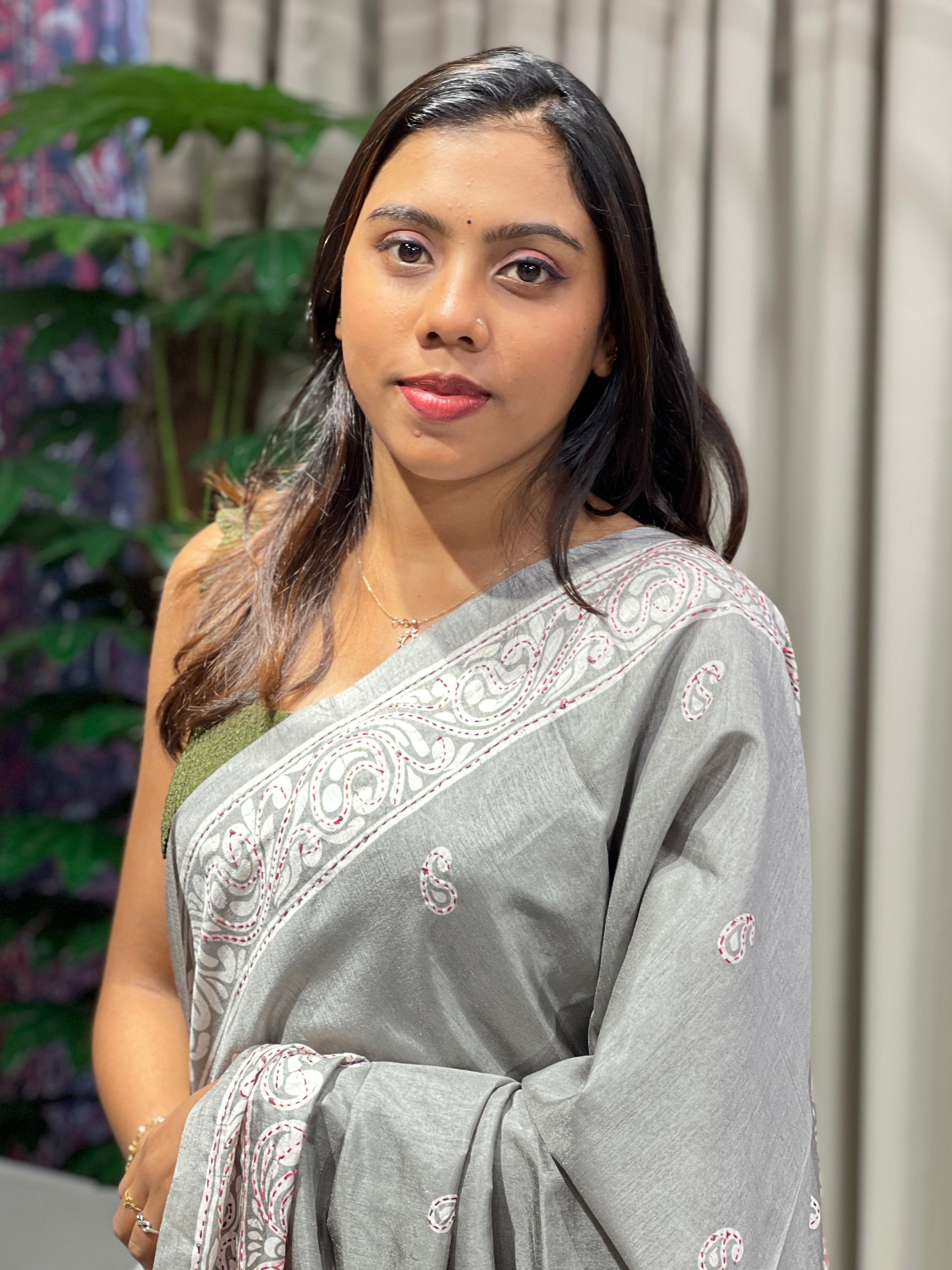 Paisley Print With Kantha Highlighted Semi Tussar Saree | GAR159