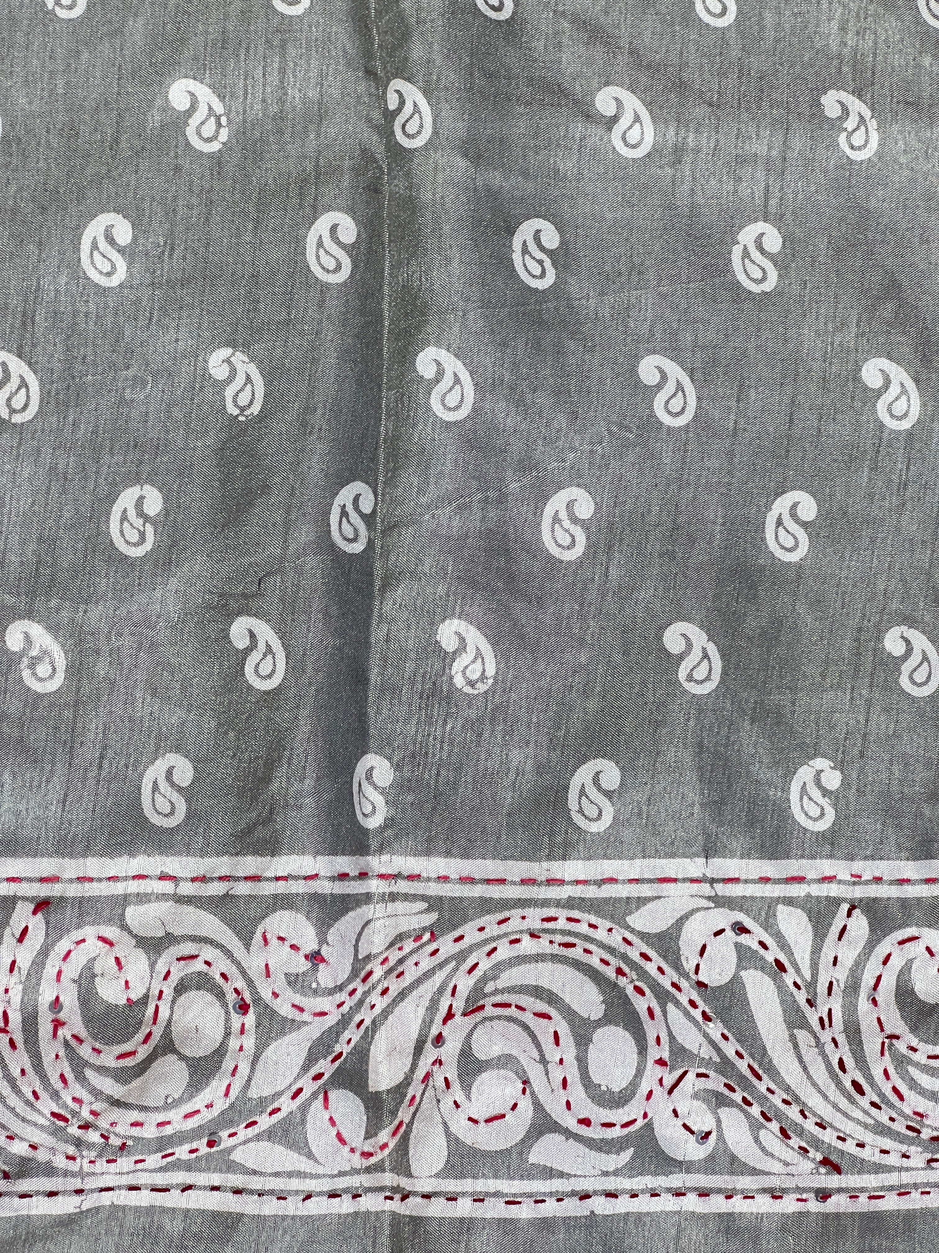 Paisley Print With Kantha Highlighted Semi Tussar Saree | GAR159
