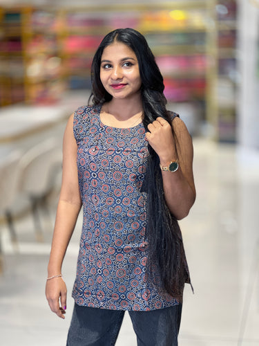 Ajrak Printed Cotton Short Kurta | DNT490