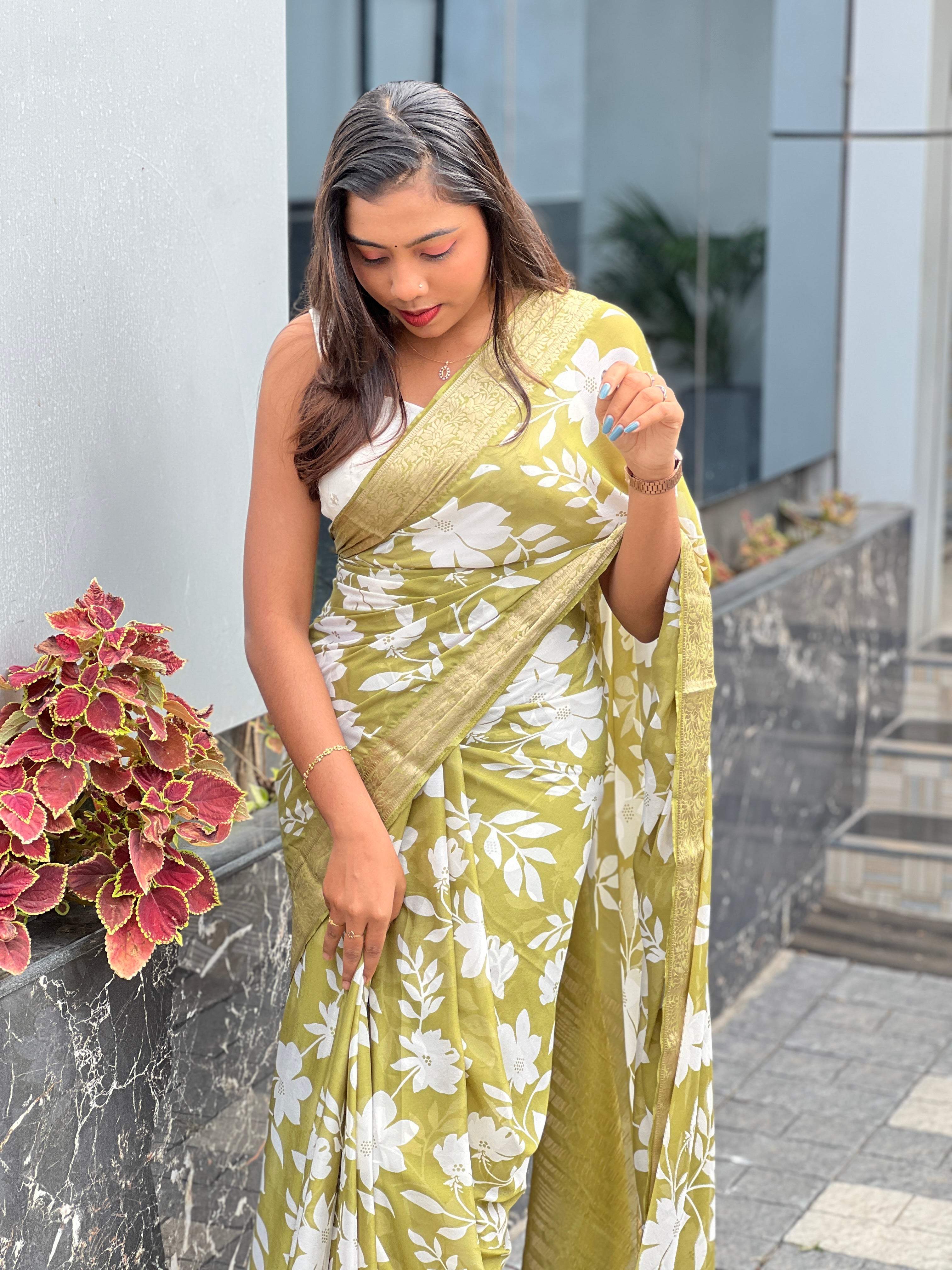 Floral Digital Printed Chinon Saree | PKS131