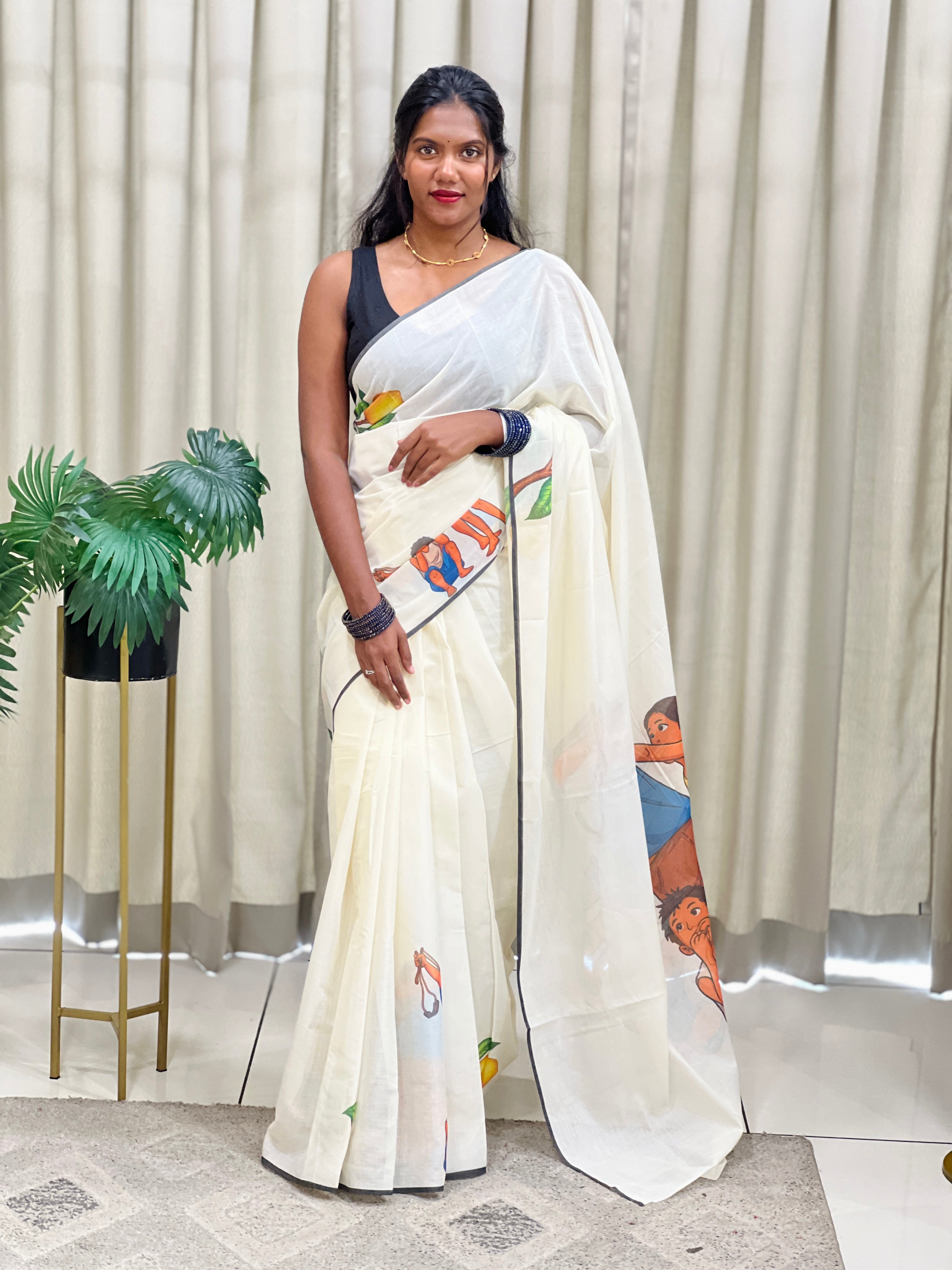 Printed Pattern Kerala Cotton Saree | GAT409