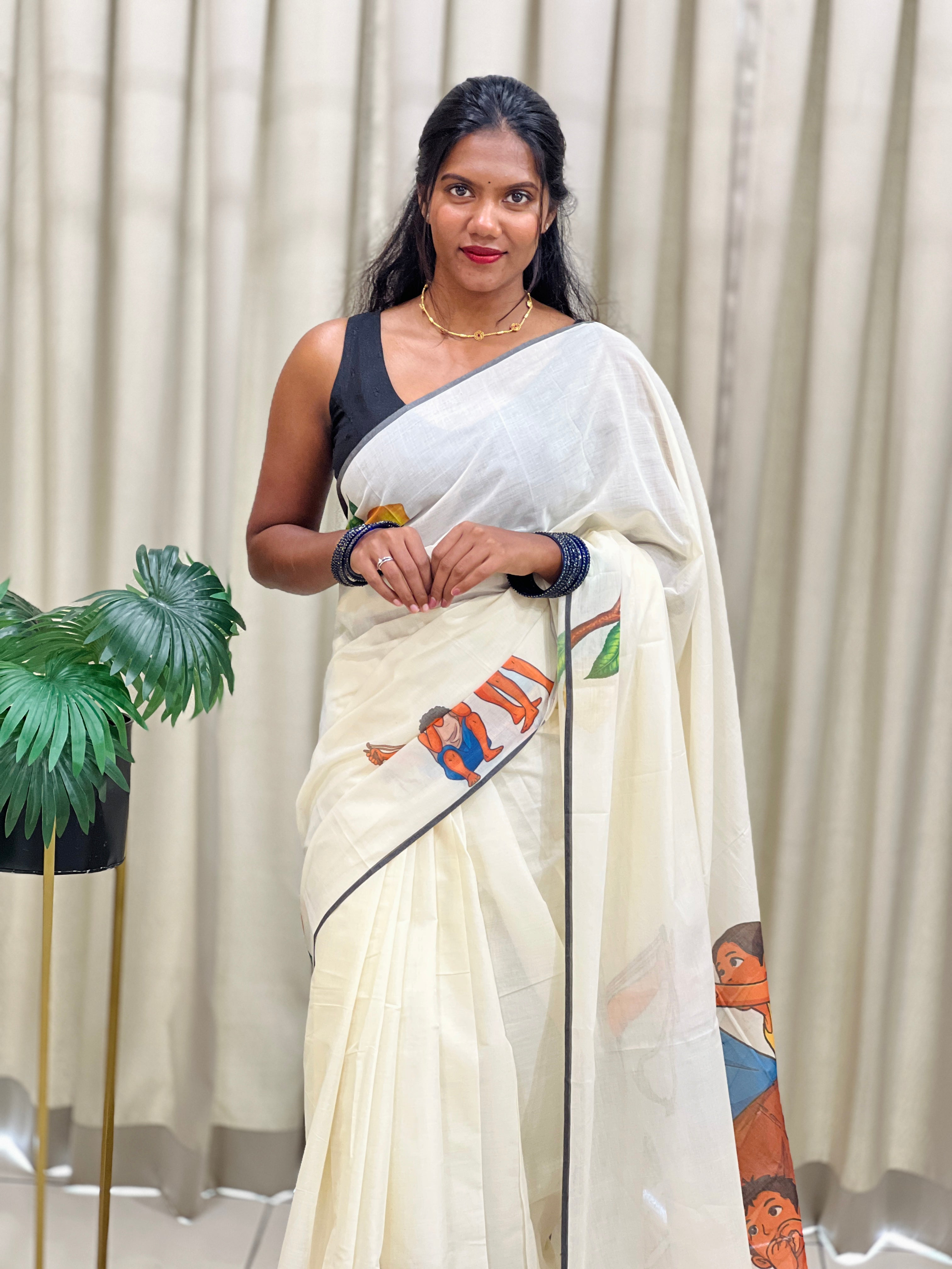 Printed Pattern Kerala Cotton Saree | GAT409