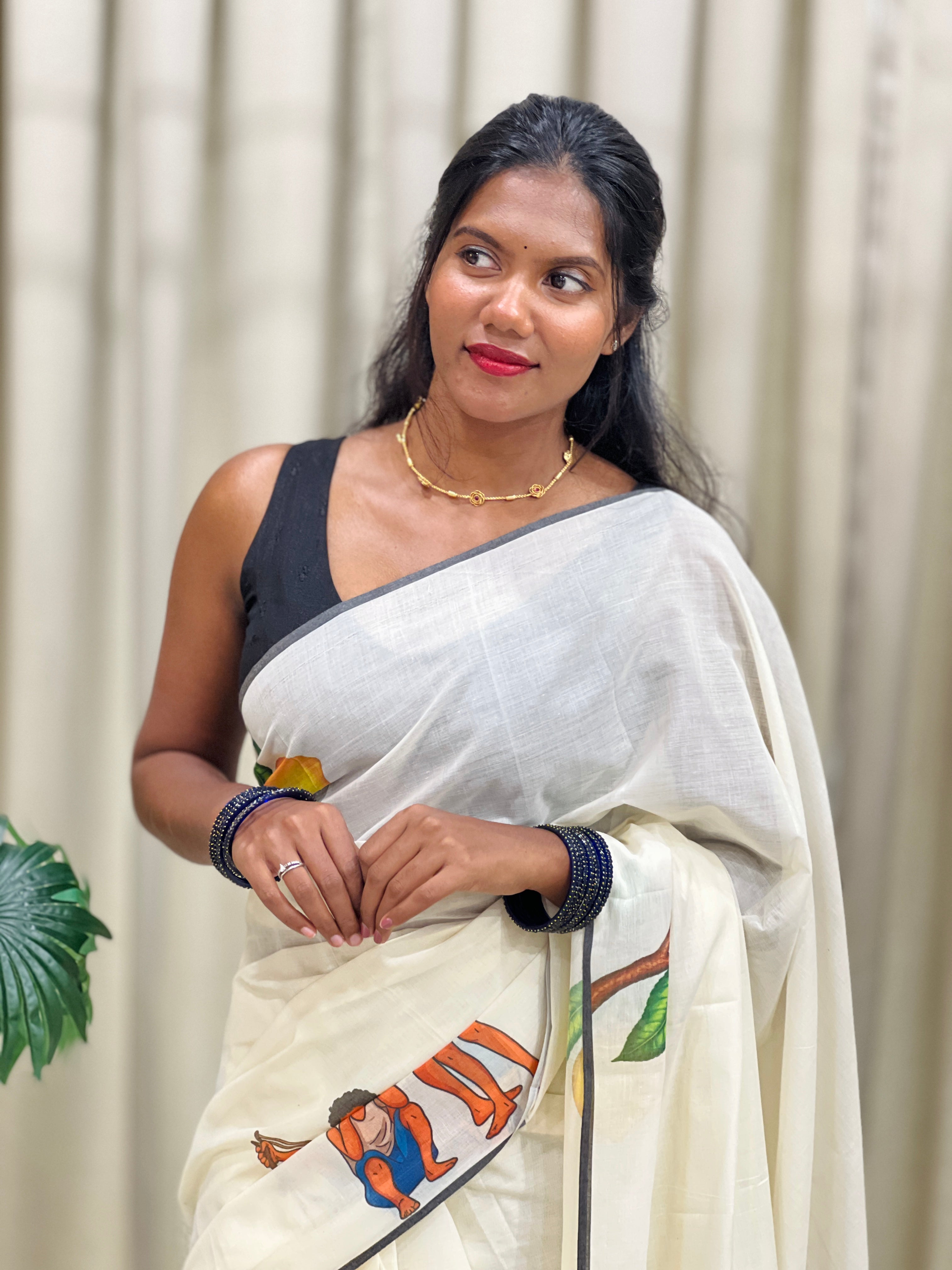 Printed Pattern Kerala Cotton Saree | GAT409