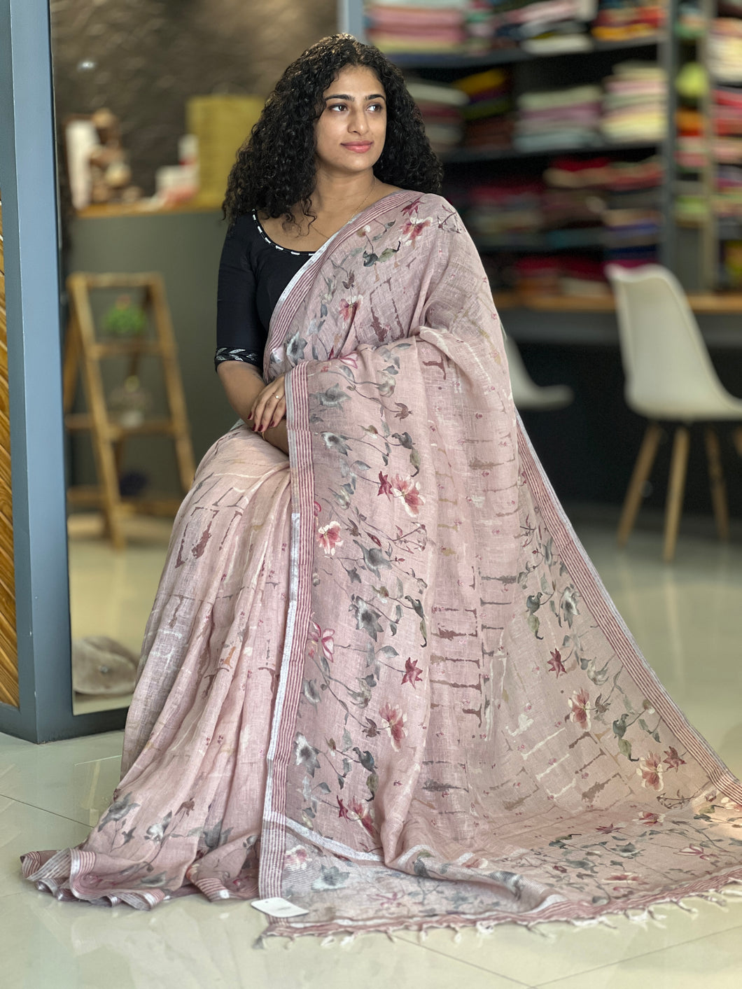 Floral Digital Printed Linen Saree | SMC116