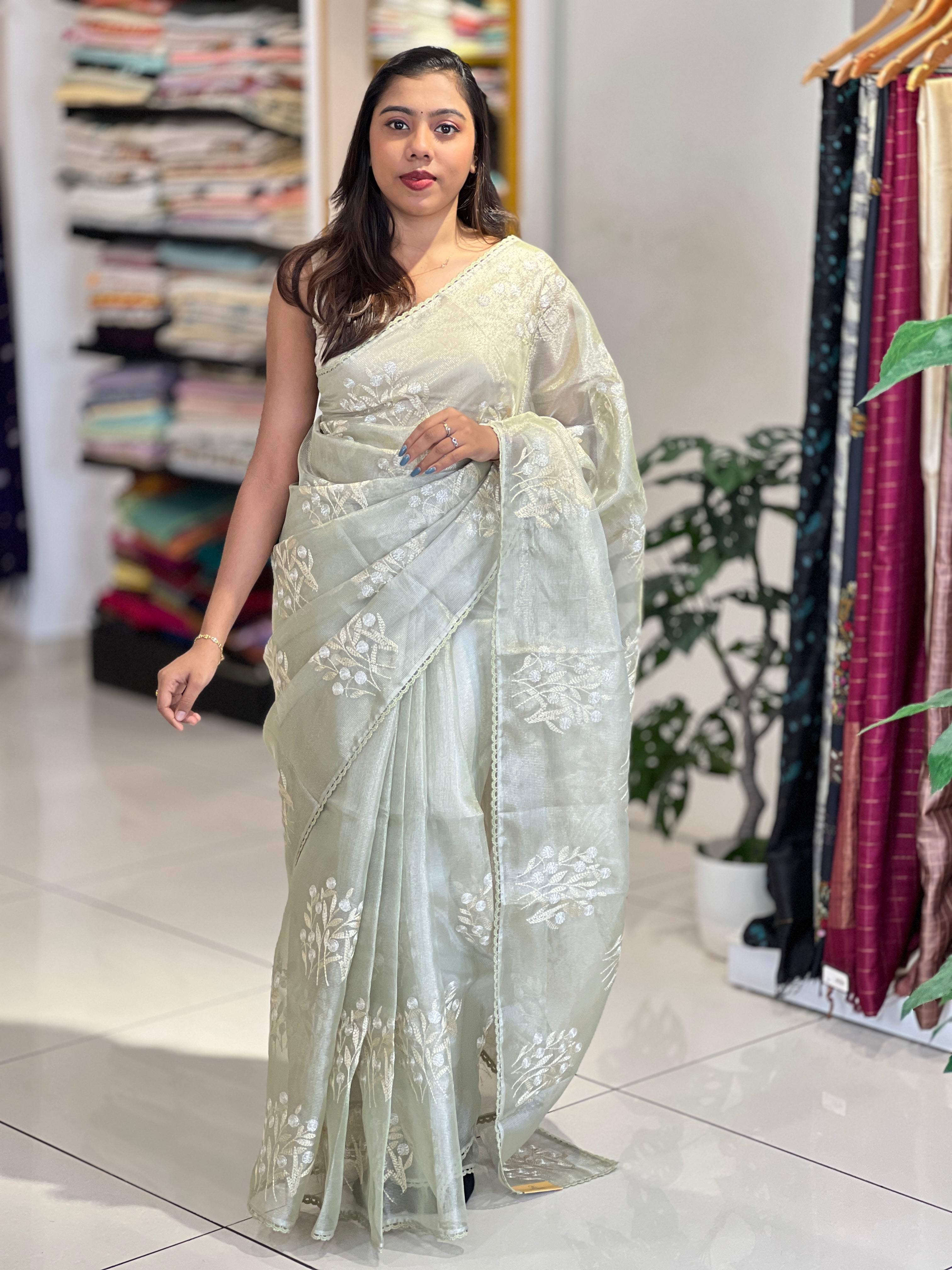 Floral Embroidery Detailed Tissue Saree | PKS150