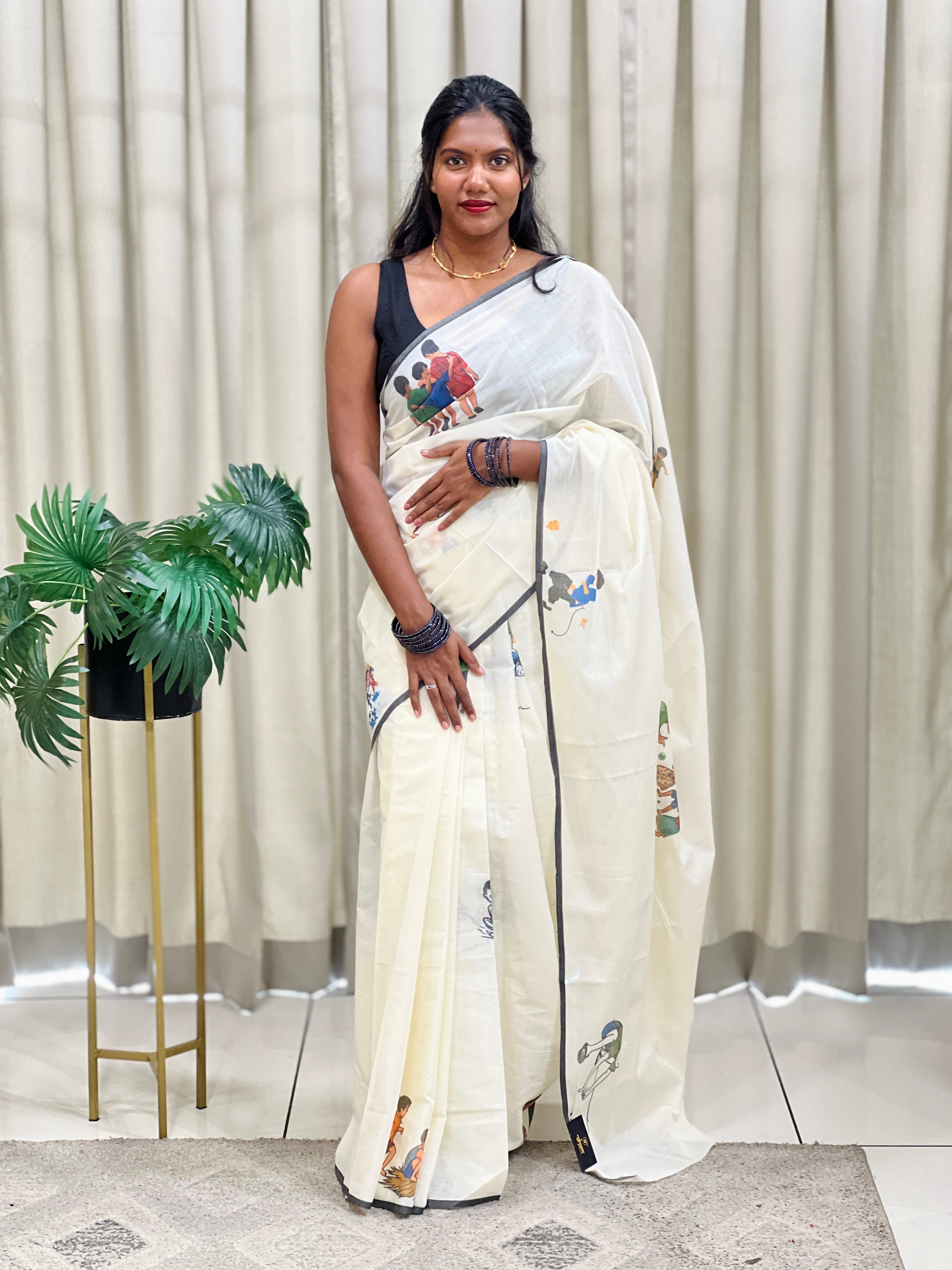 Printed Pattern Kerala Cotton Saree | GAT412