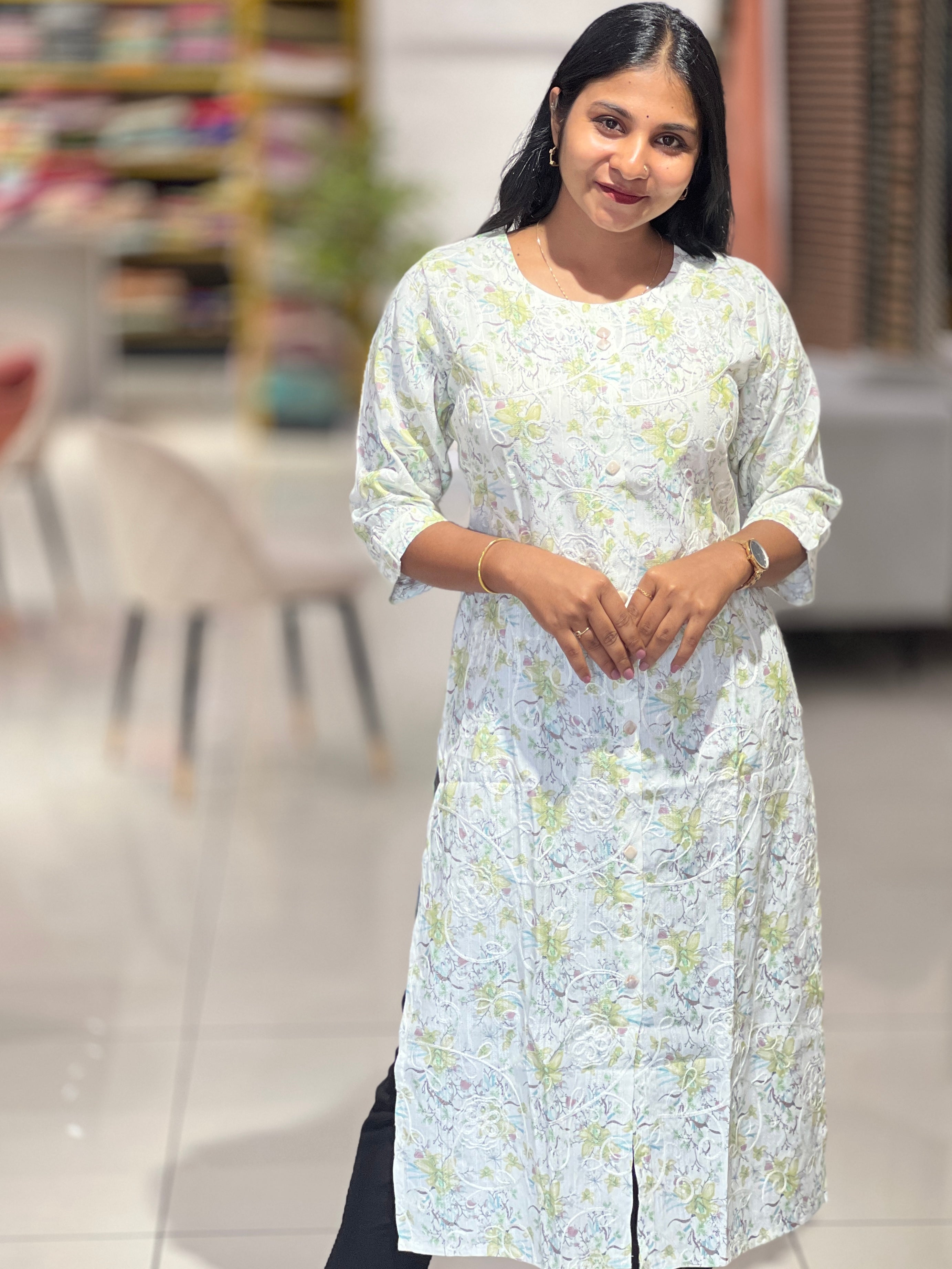 Floral Embroidery Detailed Cotton kurta | PGI234