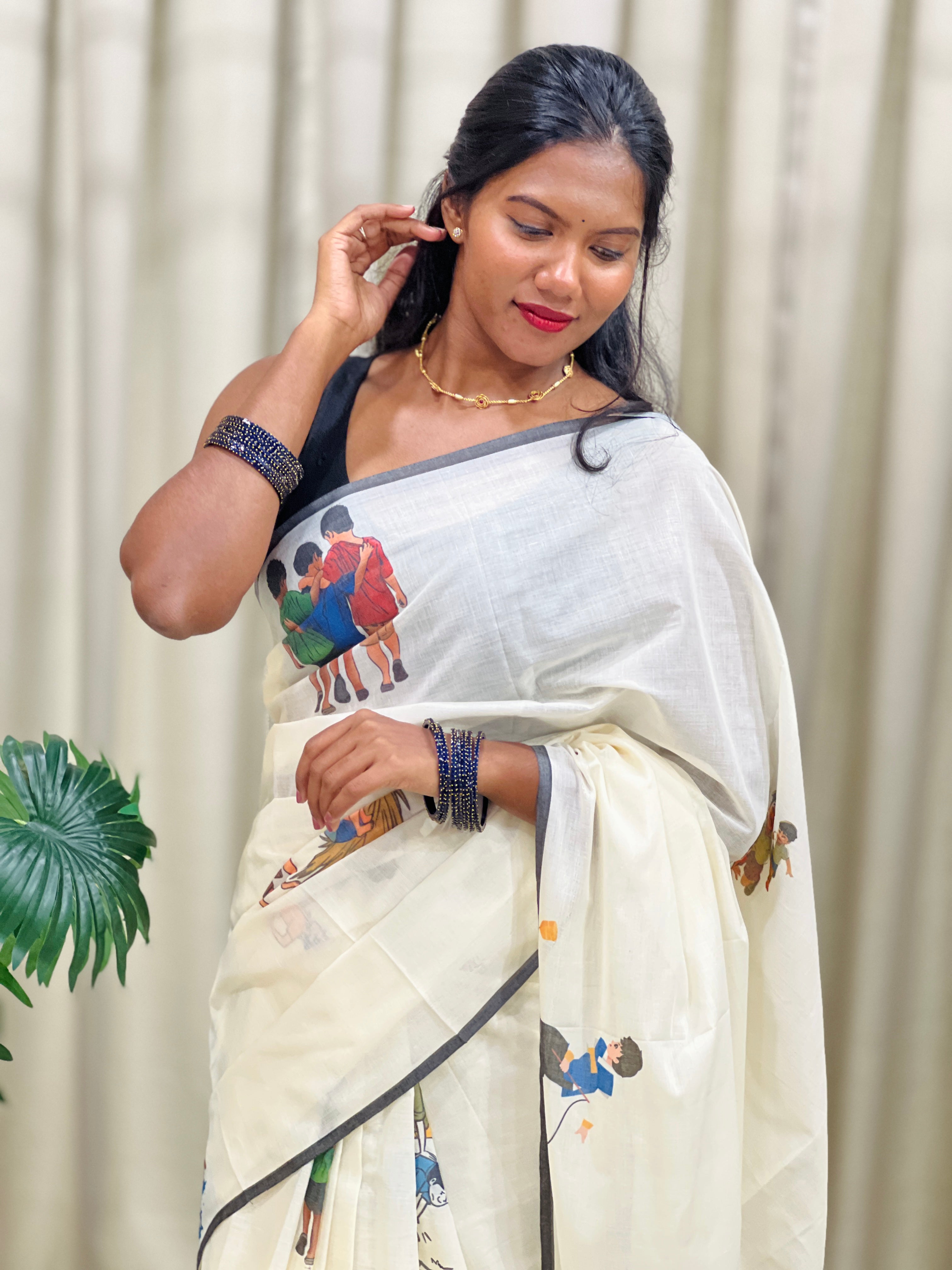 Printed Pattern Kerala Cotton Saree | GAT412