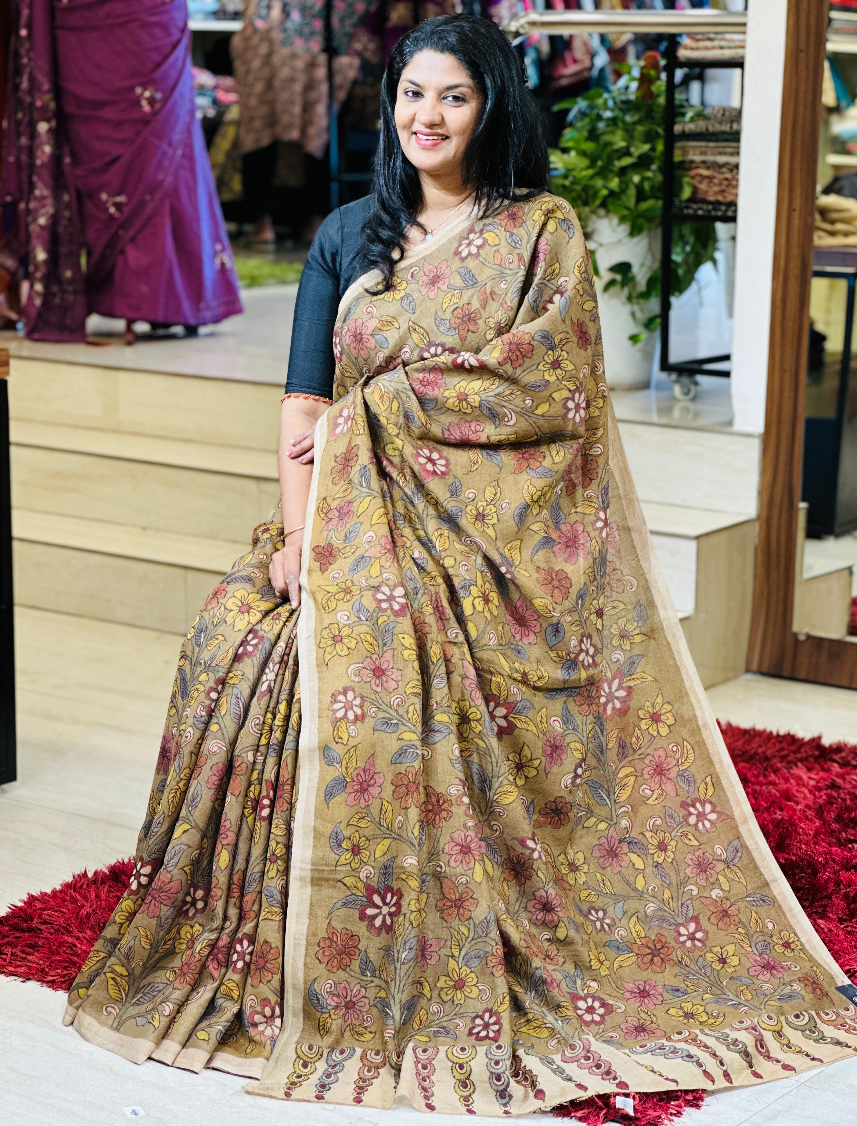 Pure Pen Kalamkari Detailed Muga Tussar Saree | SHA101