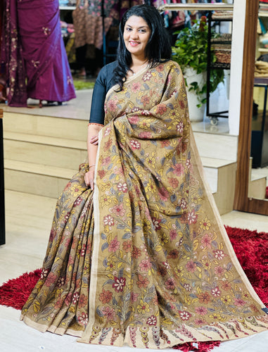 Pure Pen Kalamkari Detailed Muga Tussar Saree | SHA101