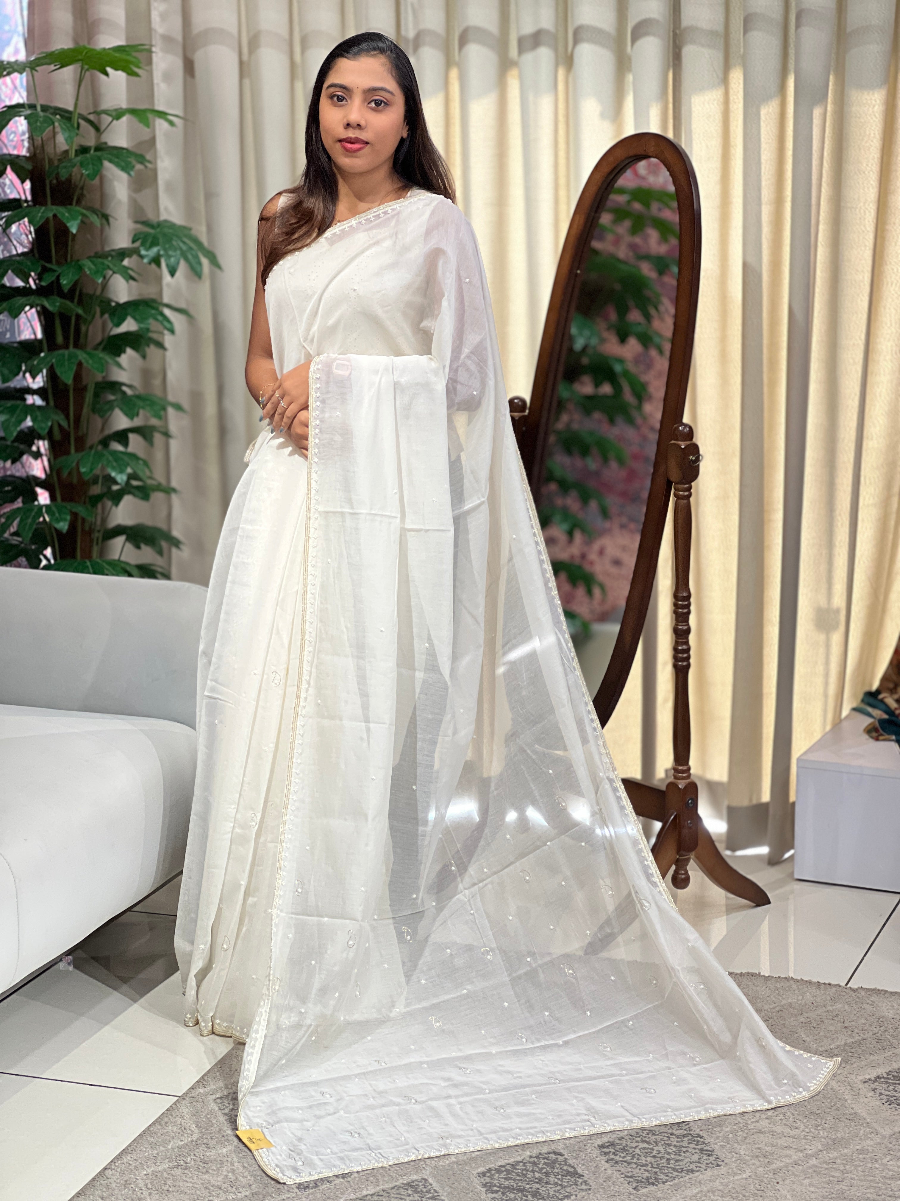 Hand Embroidery Detailed Pure Chanderi Saree | AHD1914