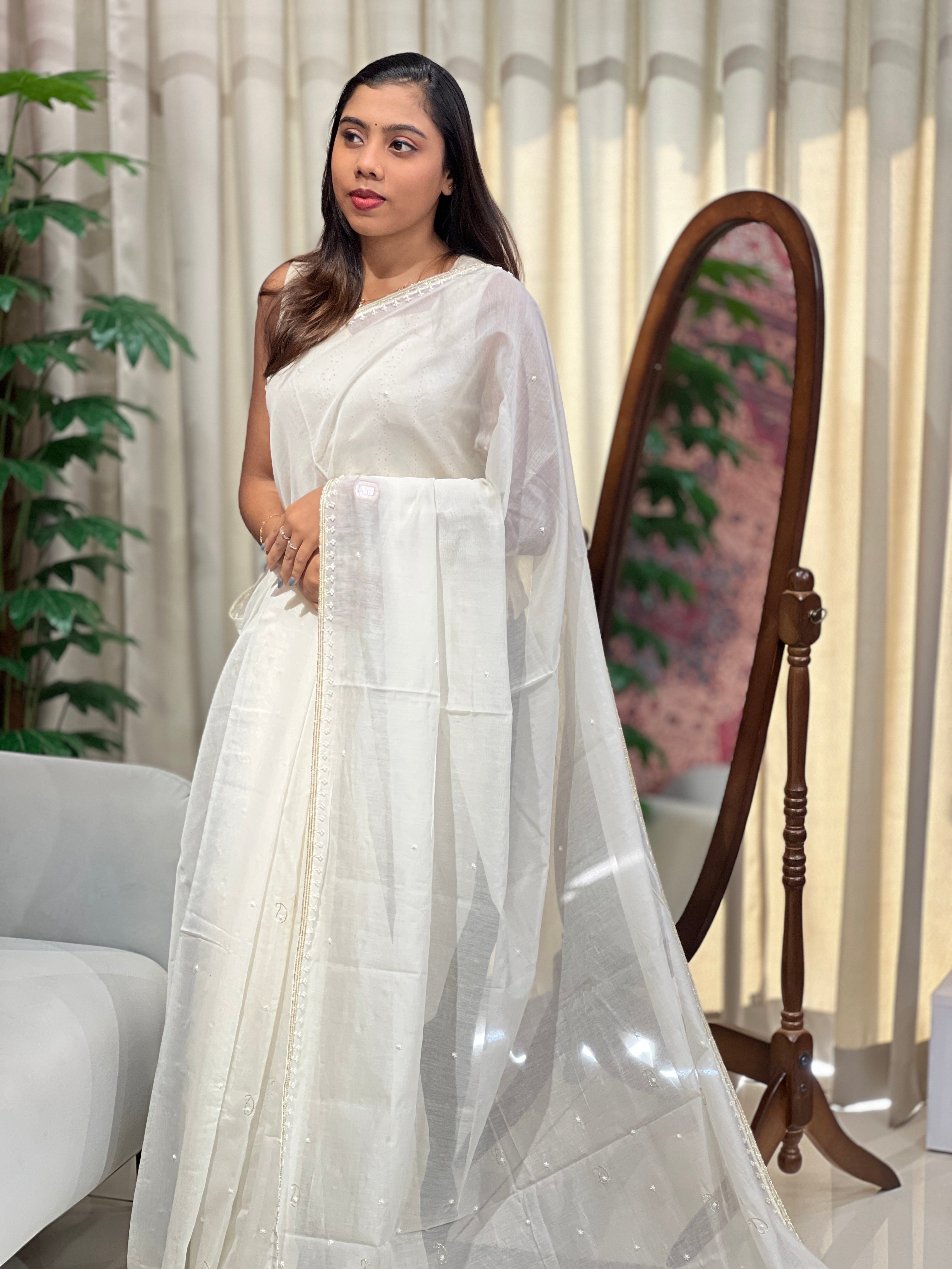 Hand Embroidery Detailed Pure Chanderi Saree | AHD1914