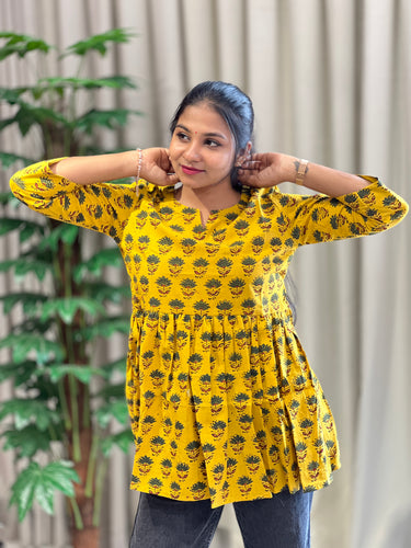 Block Printed Cotton Short Kurta | DNT476