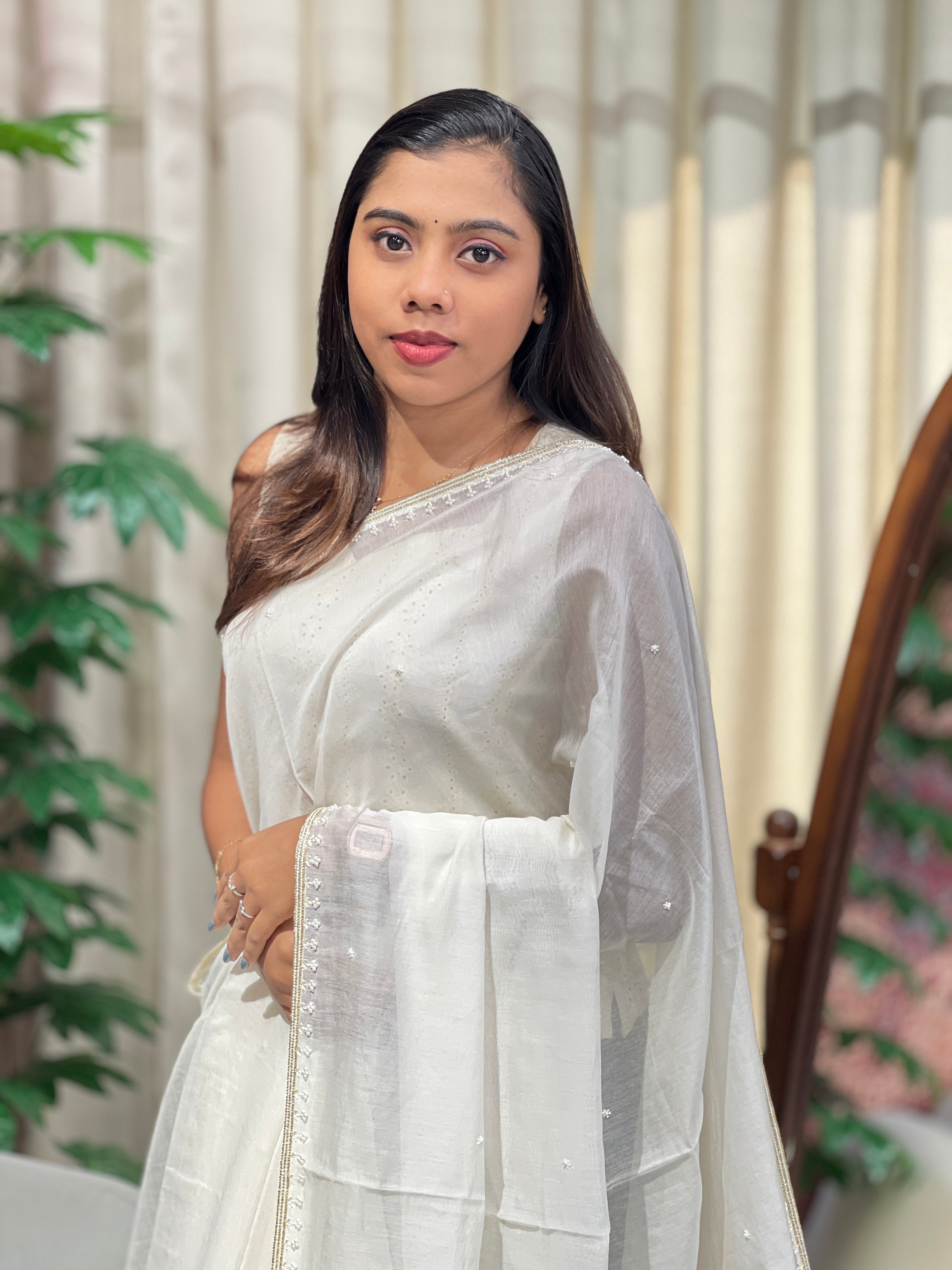 Hand Embroidery Detailed Pure Chanderi Saree | AHD1914