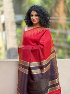 Temple Border Semi Silk Saree | SKH163