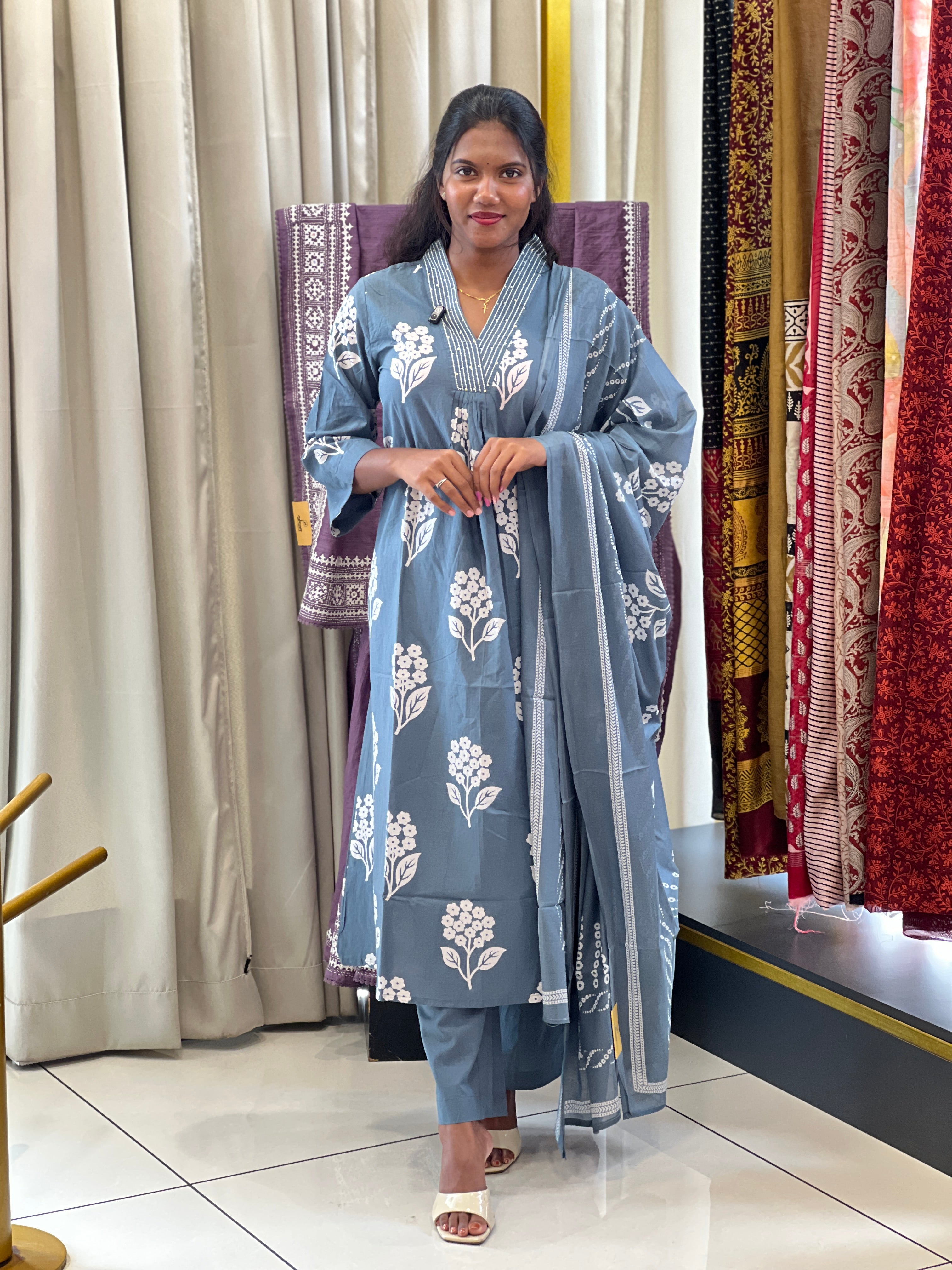 Floral Printed Cotton Kurta Set | OMF189