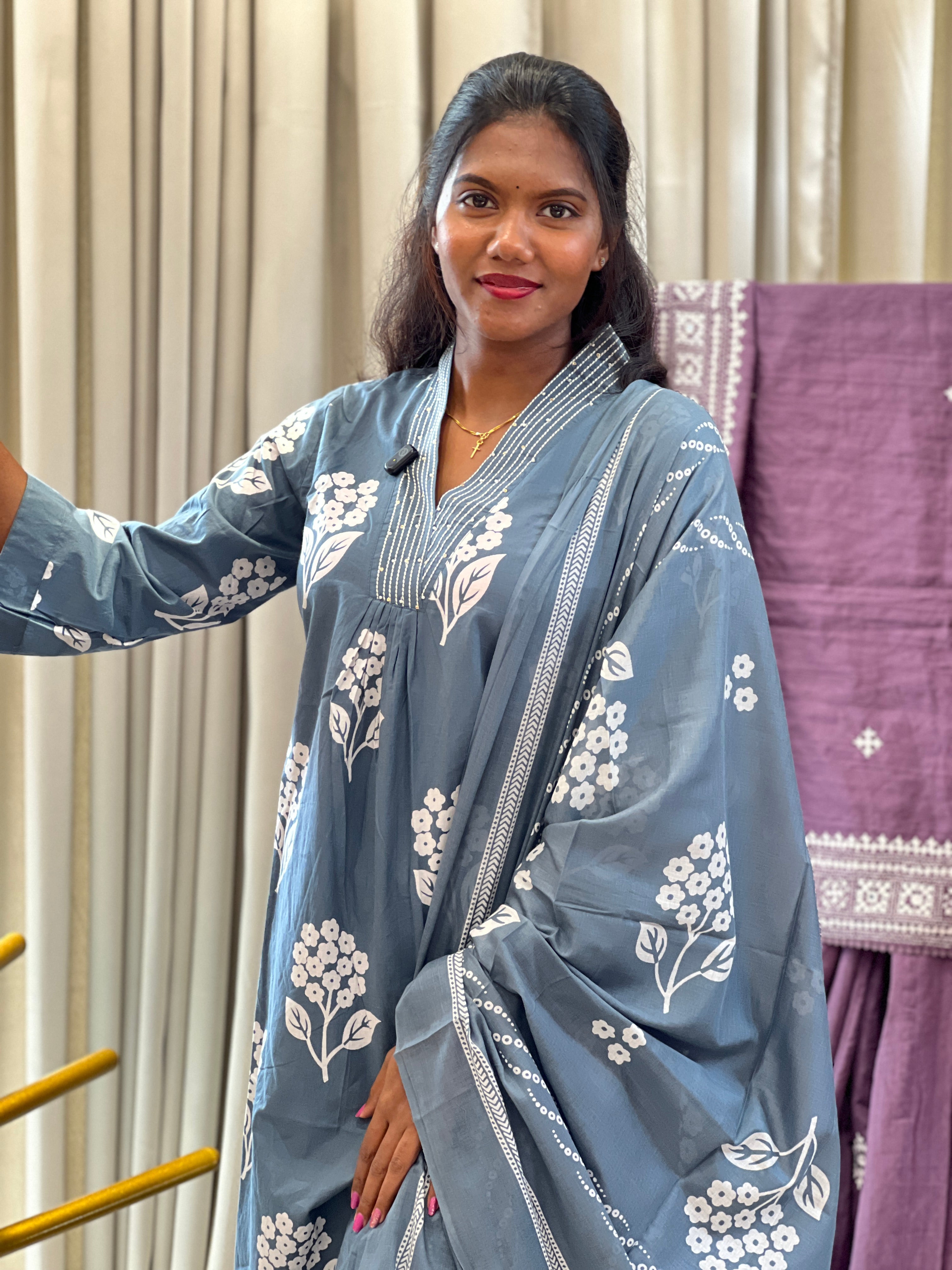 Floral Printed Cotton Kurta Set | OMF189