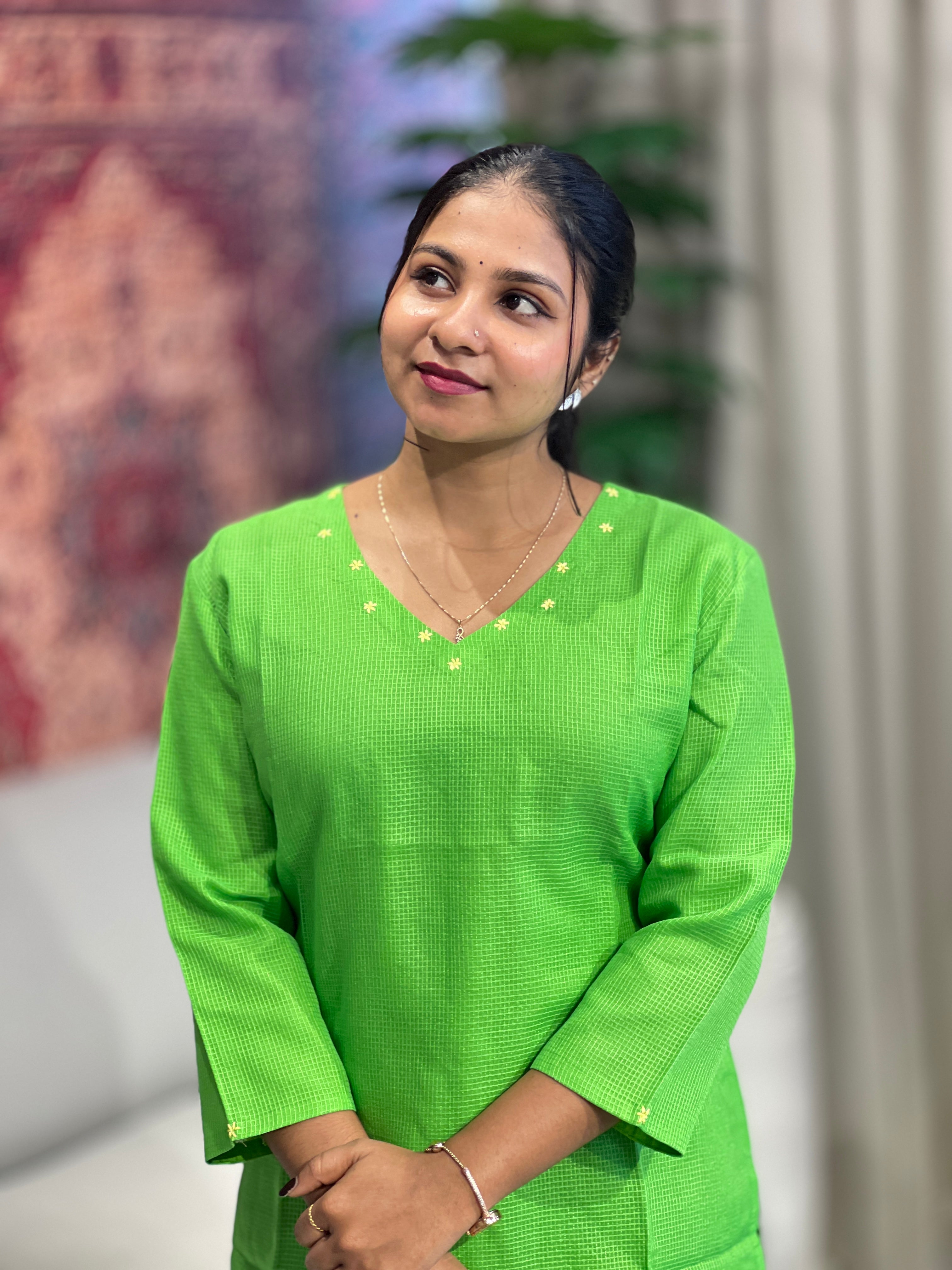 Embroidery Detailing Check Kota Kurta | DNT972