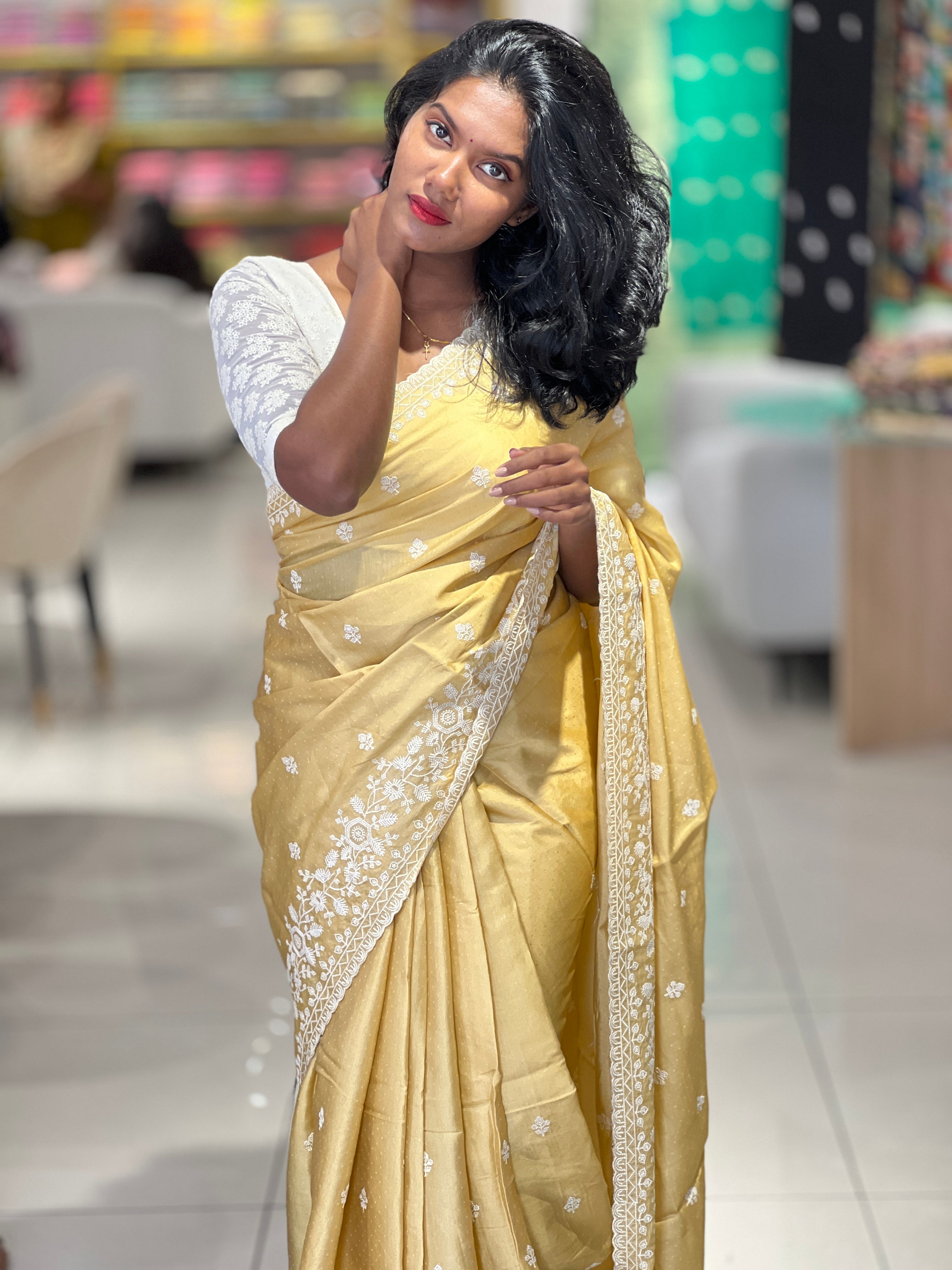 Point Embroidery Detailed Tussar Finish Saree | SUN336