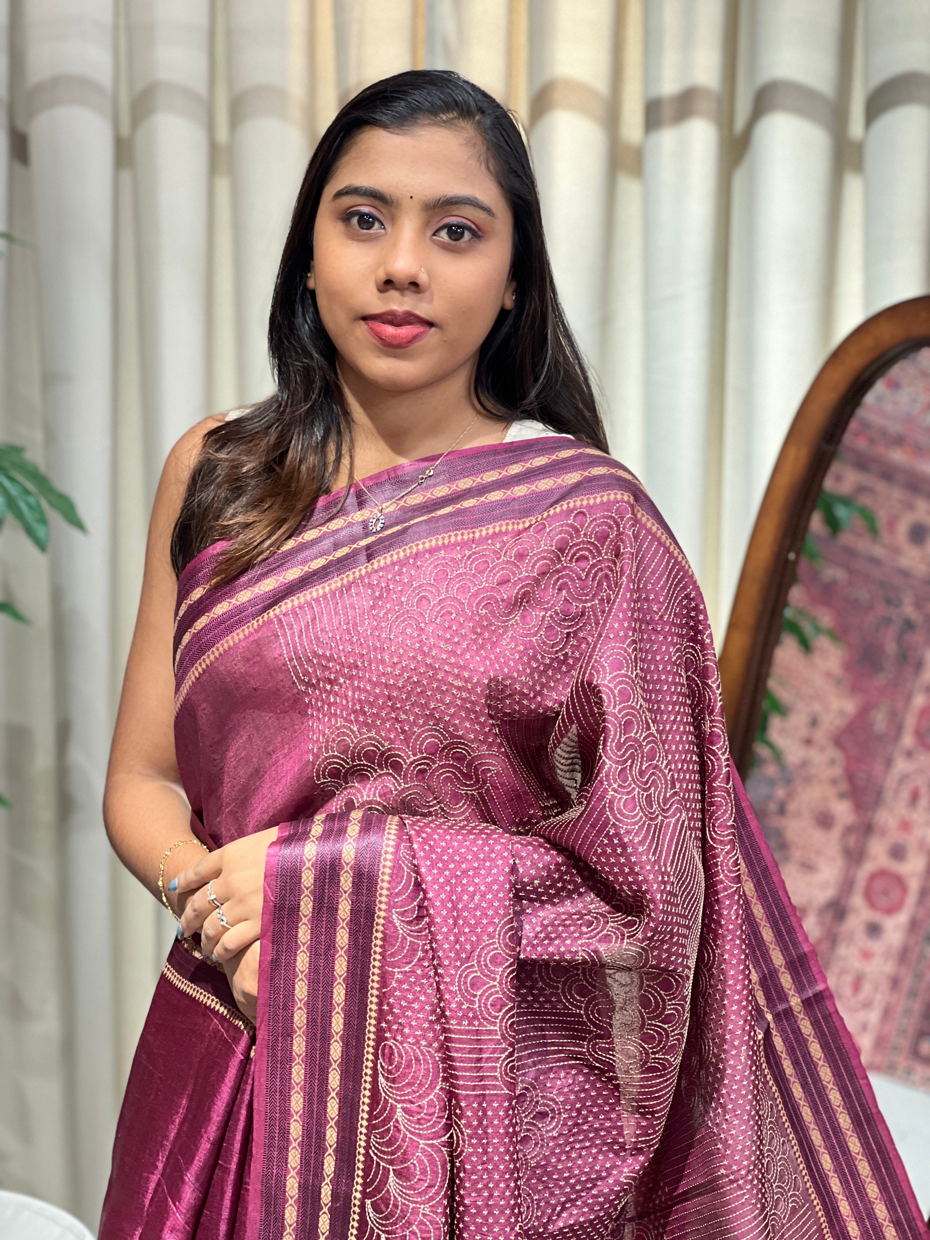 Thread Embroidery Detailed Pure Tussar Saree | RGD891R