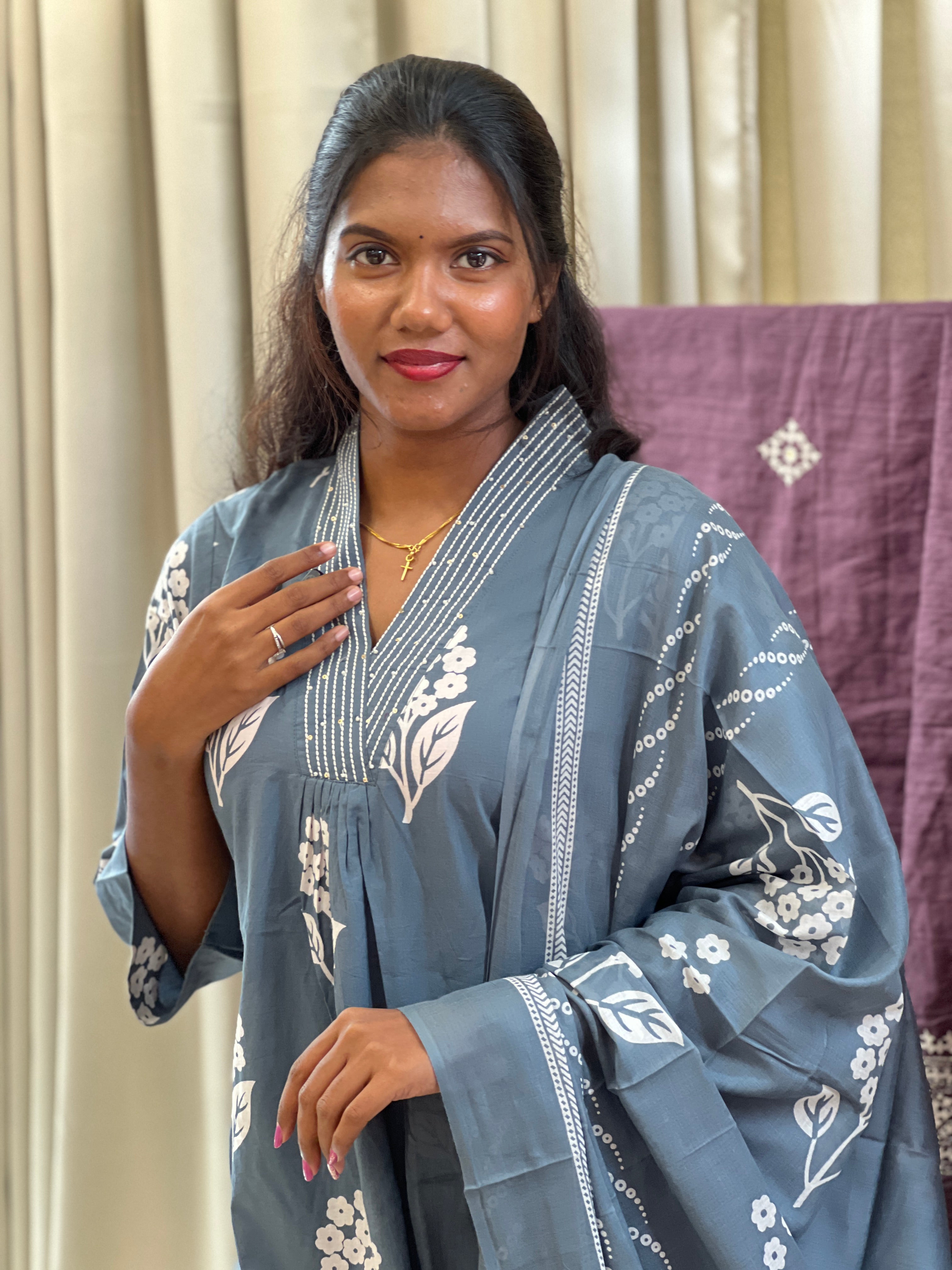 Floral Printed Cotton Kurta Set | OMF189