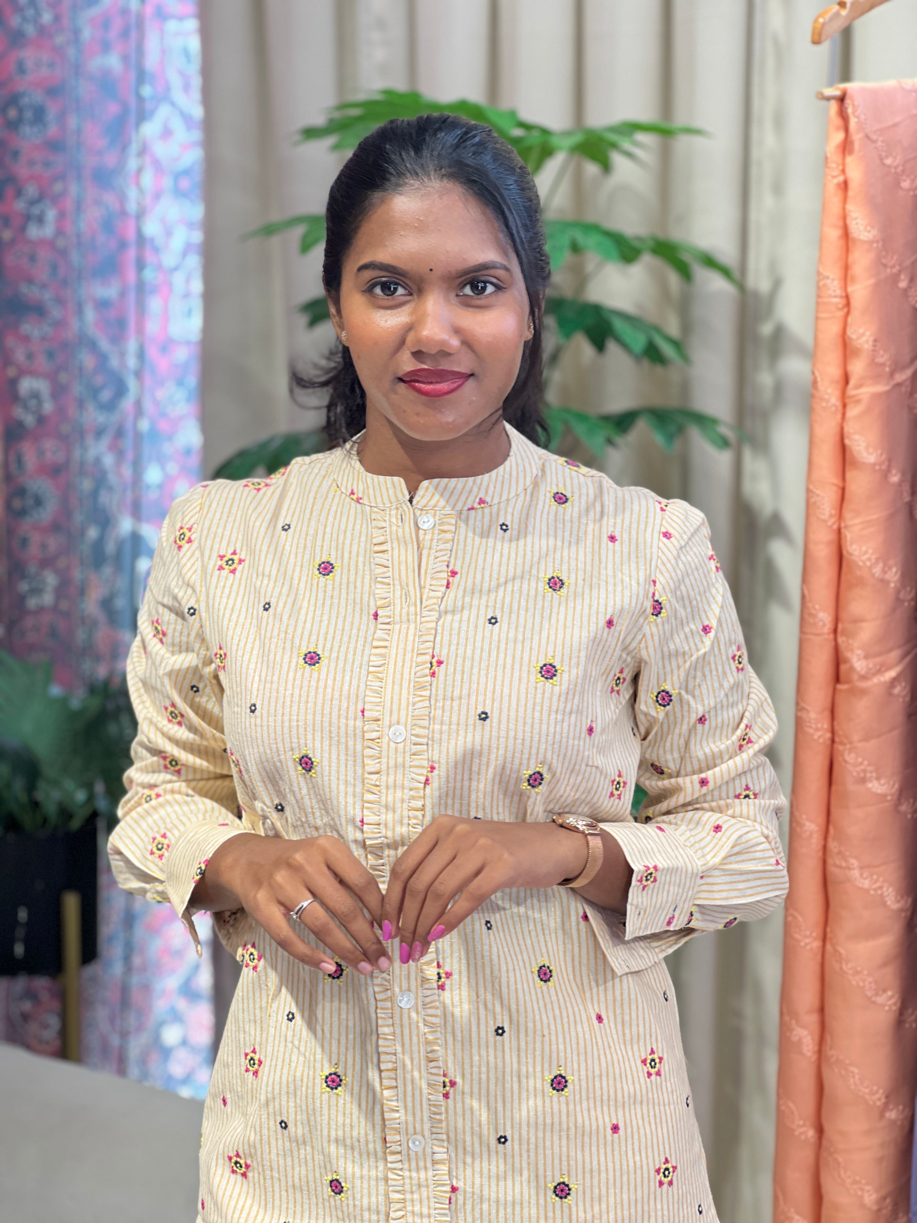 Machine Embroidered Linen Cotton Cord Set | OMF192
