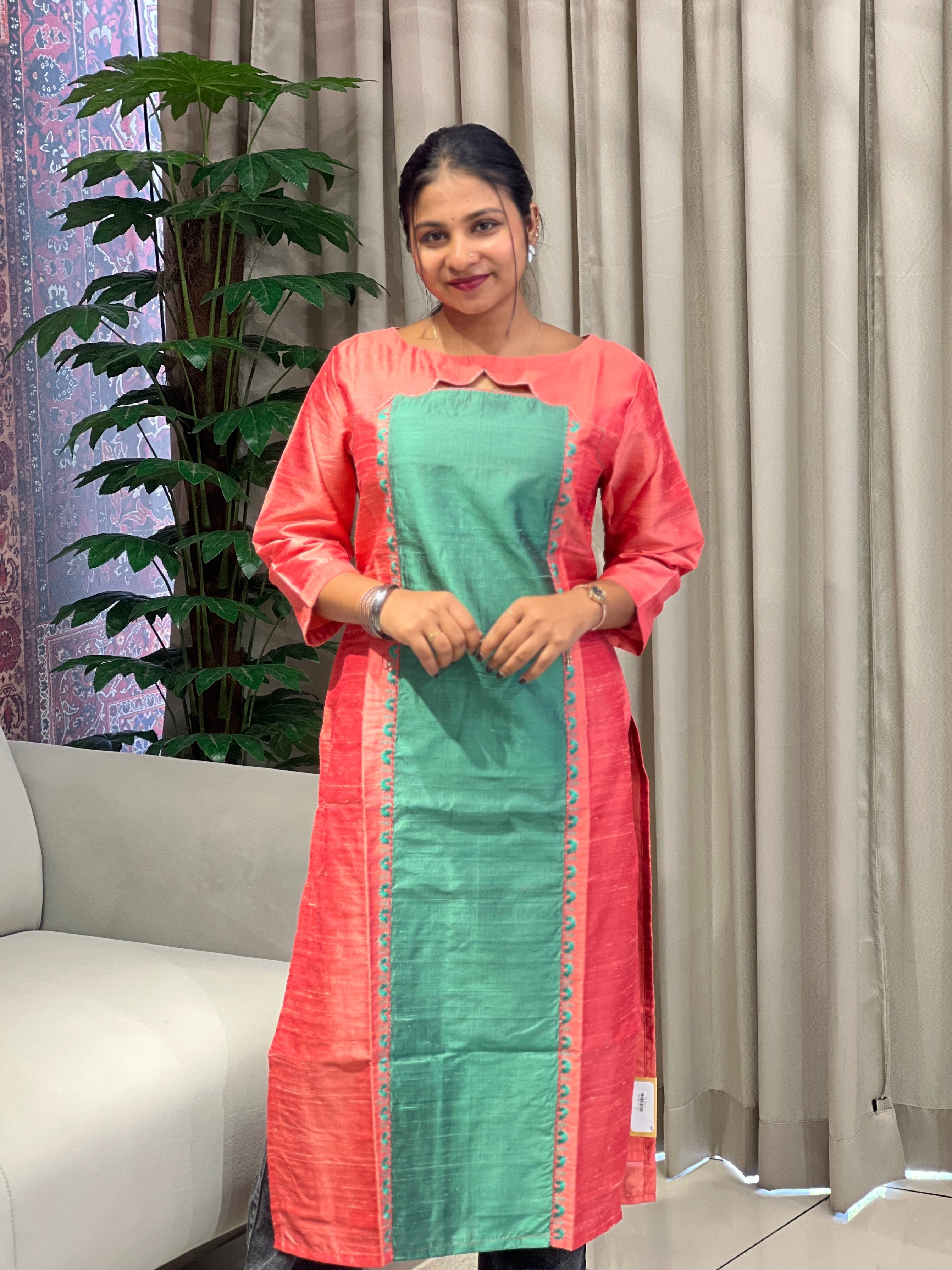 Patch Detailed Semi Silk Kurta | DNT986