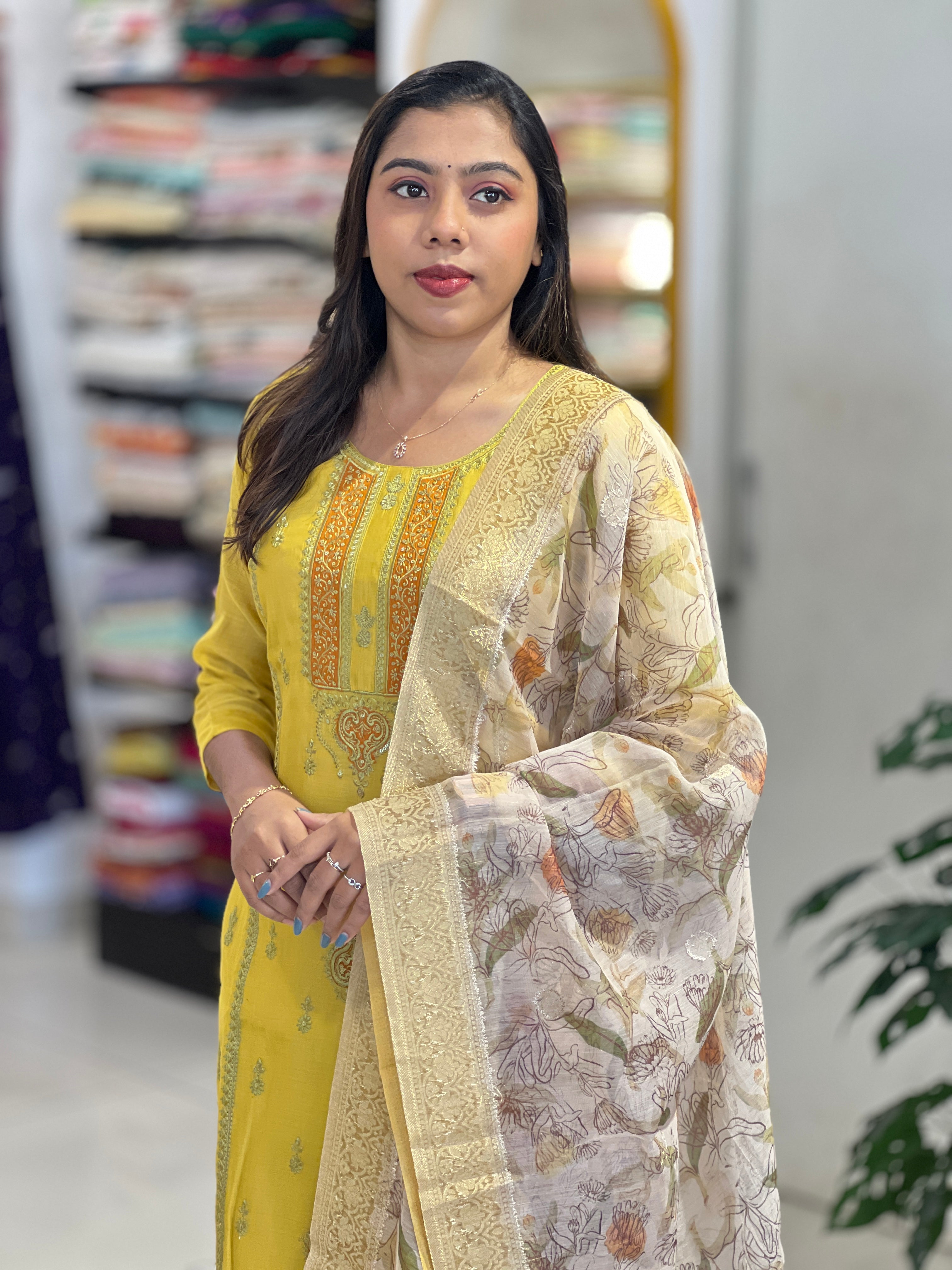 Embroidery With Sequins Detailed Chanderi Kurta Set | NAI156