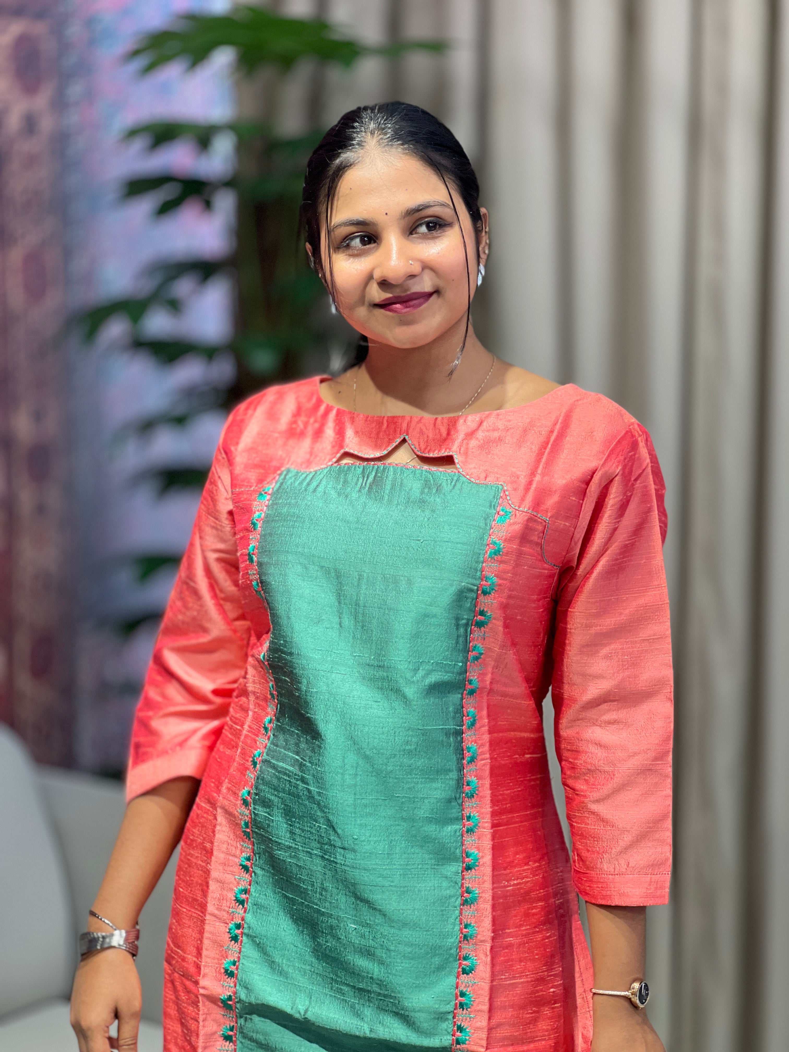 Patch Detailed Semi Silk Kurta | DNT986